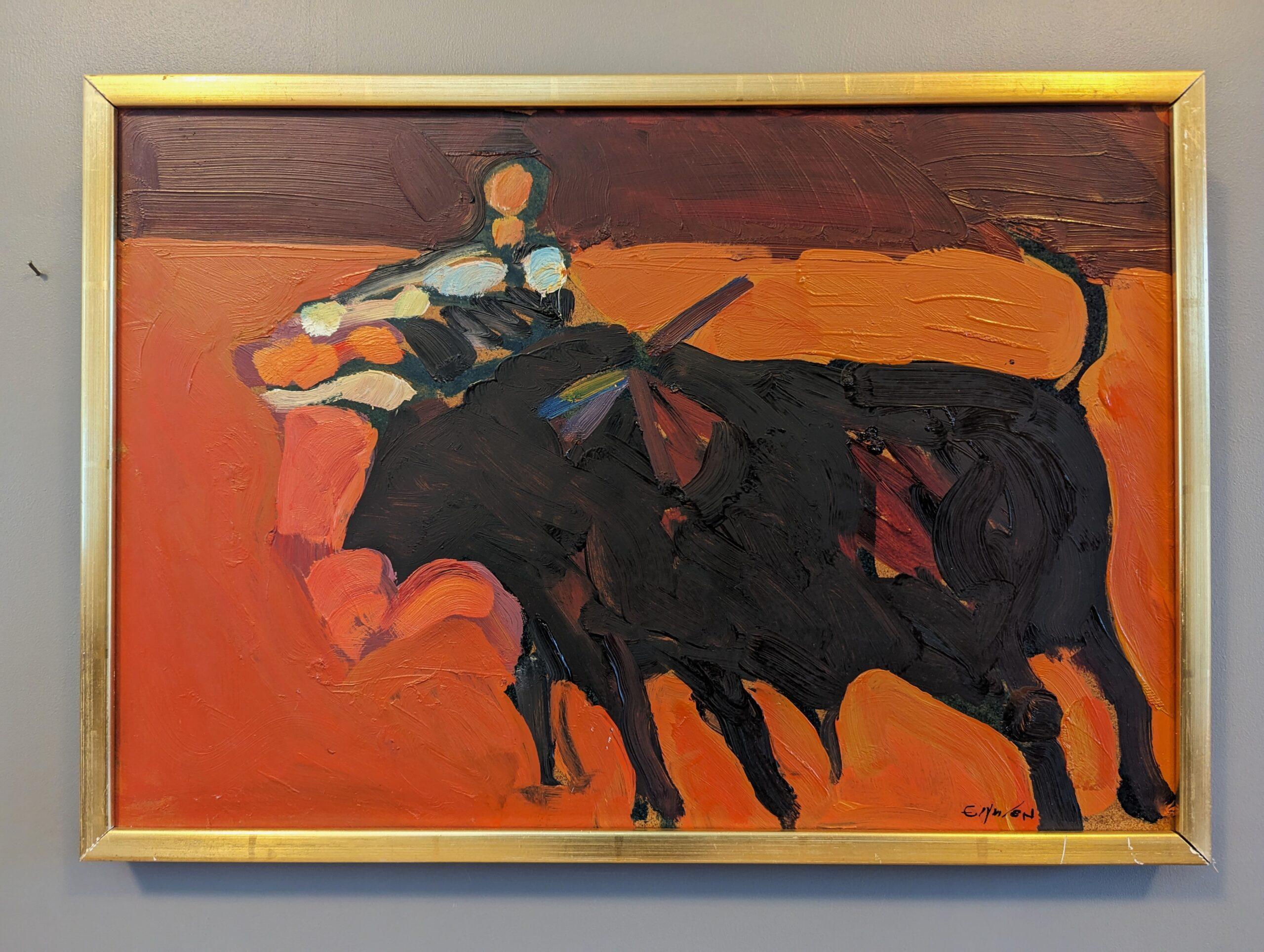 Peinture à l'huile semi-abstraite moderne du milieu du siècle dernier - Fiery - Painting de Eric Elfvén
