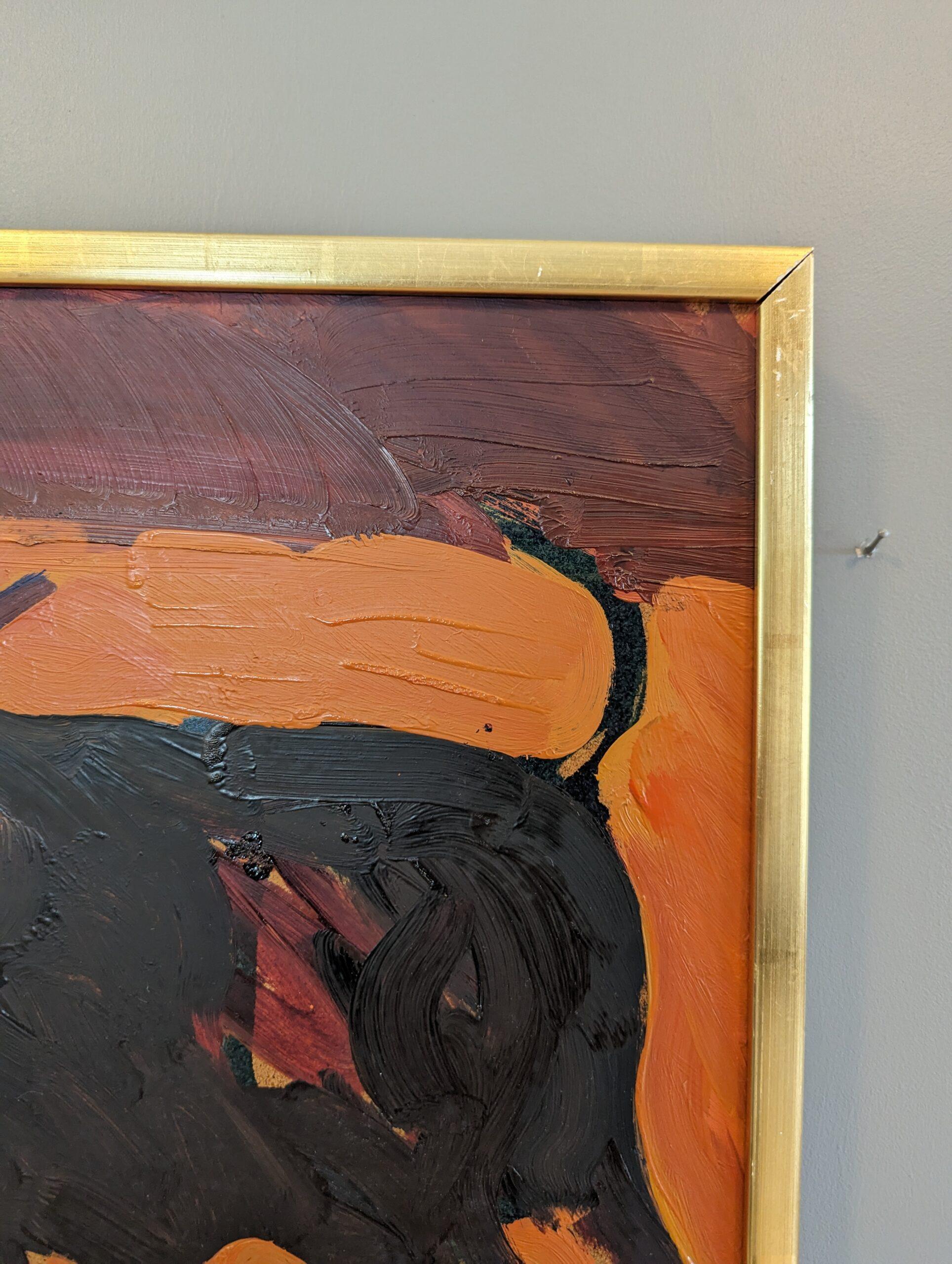 Peinture à l'huile semi-abstraite moderne du milieu du siècle dernier - Fiery 3