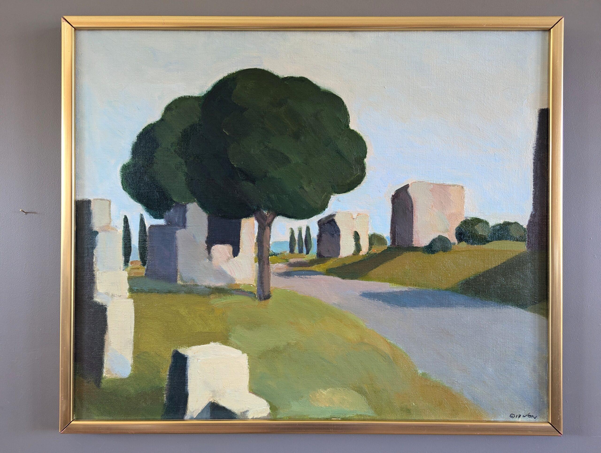 Pintura al óleo original sueca vintage de mediados de siglo sobre un paisaje - Via Appia - Painting de Eric Elfvén