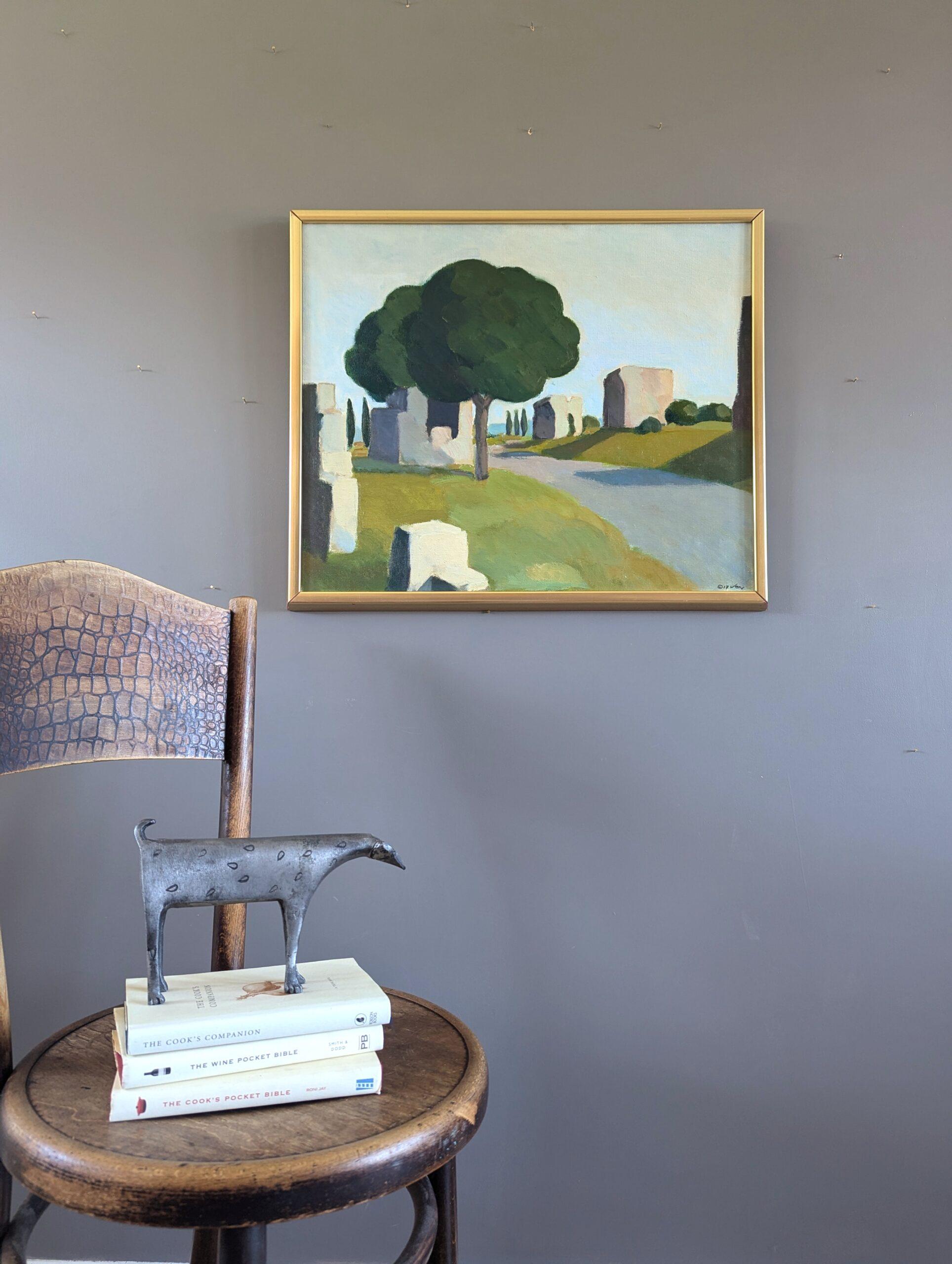 Pintura al óleo original sueca vintage de mediados de siglo sobre un paisaje - Via Appia - Painting Moderno de Eric Elfvén