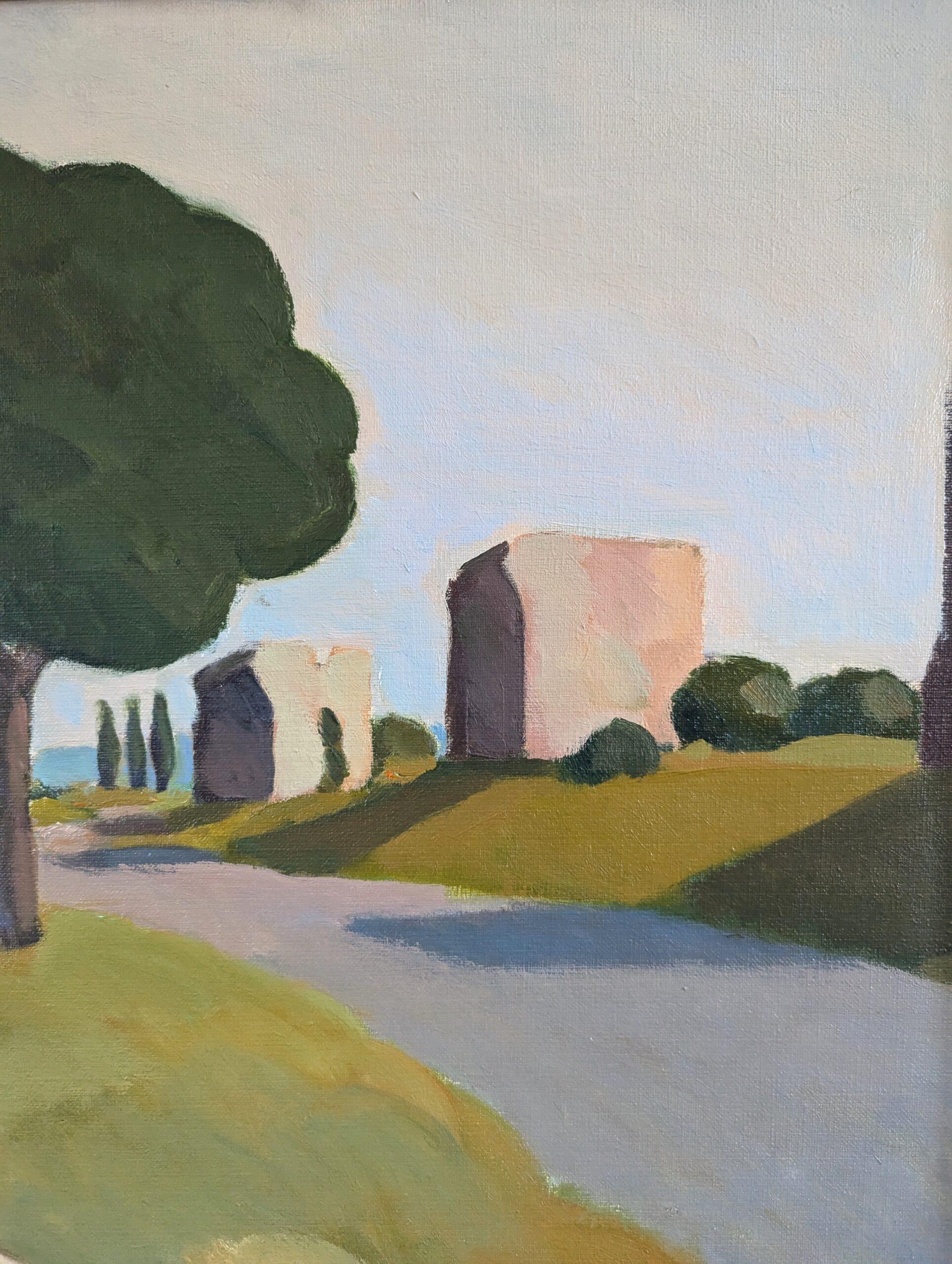 Pintura al óleo original sueca vintage de mediados de siglo sobre un paisaje - Via Appia en venta 4