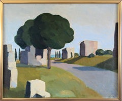 Vintage Mid-Century Modern Swedish Original Landscape Oil Painting - Via Appia