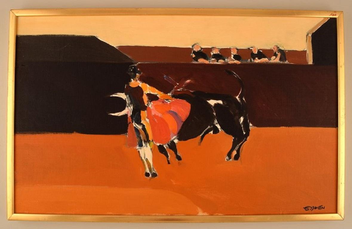 Eric Elfwén (1921-2008), Sweden. Oil on board. Bullfighter. 1960/70's.
The board measures: 60 x 36.5 cm.
The frame measures: 1.5 cm.
In excellent condition.
Signed.