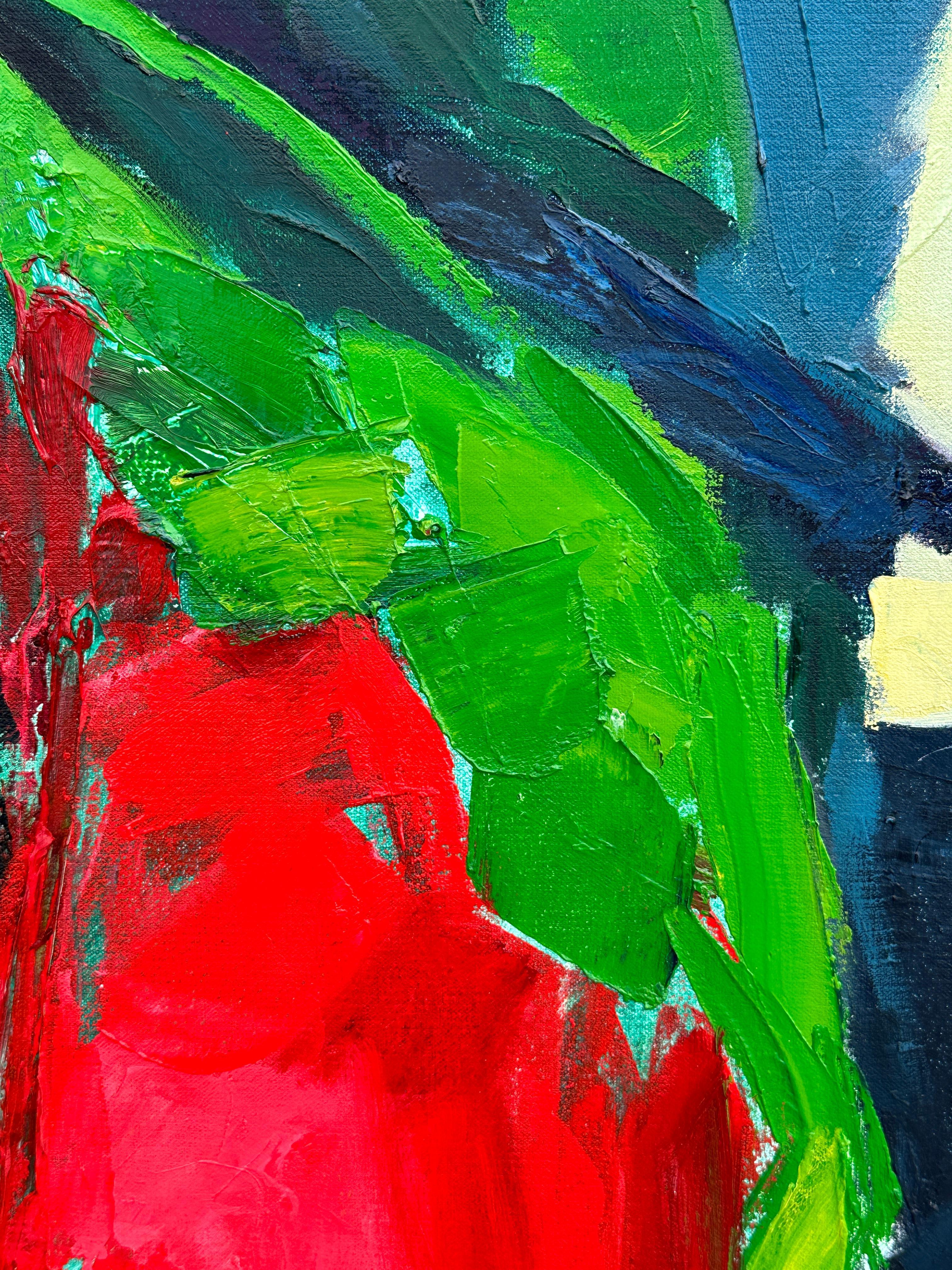 Colorful Light Green and Red Abstract - Acrylic on Canvas by Eric K. Fiazi - Abstract Expressionist Painting by Eric Fiazi