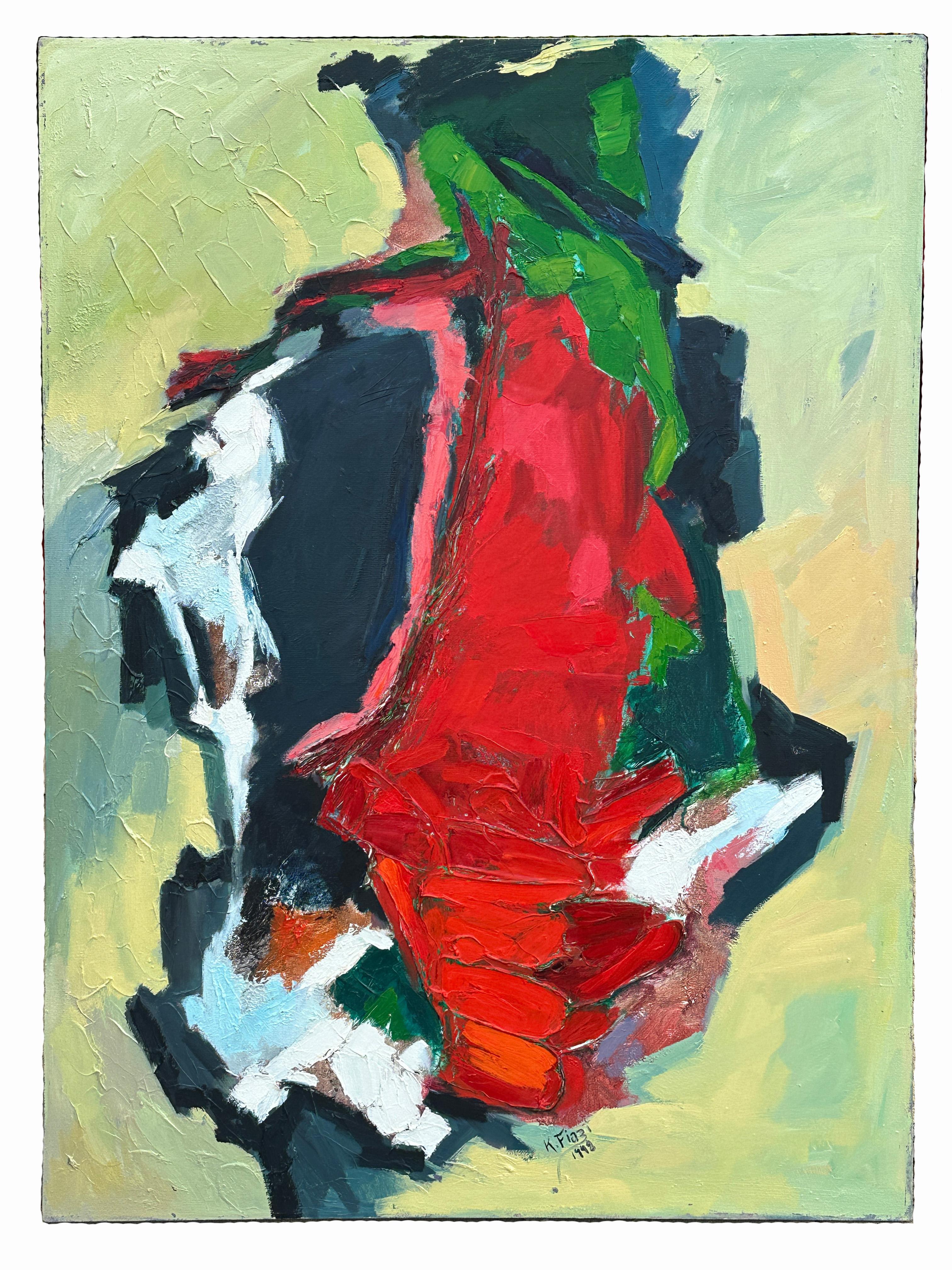 Eric Fiazi Abstract Painting - Colorful Light Green and Red Abstract - Acrylic on Canvas by Eric K. Fiazi