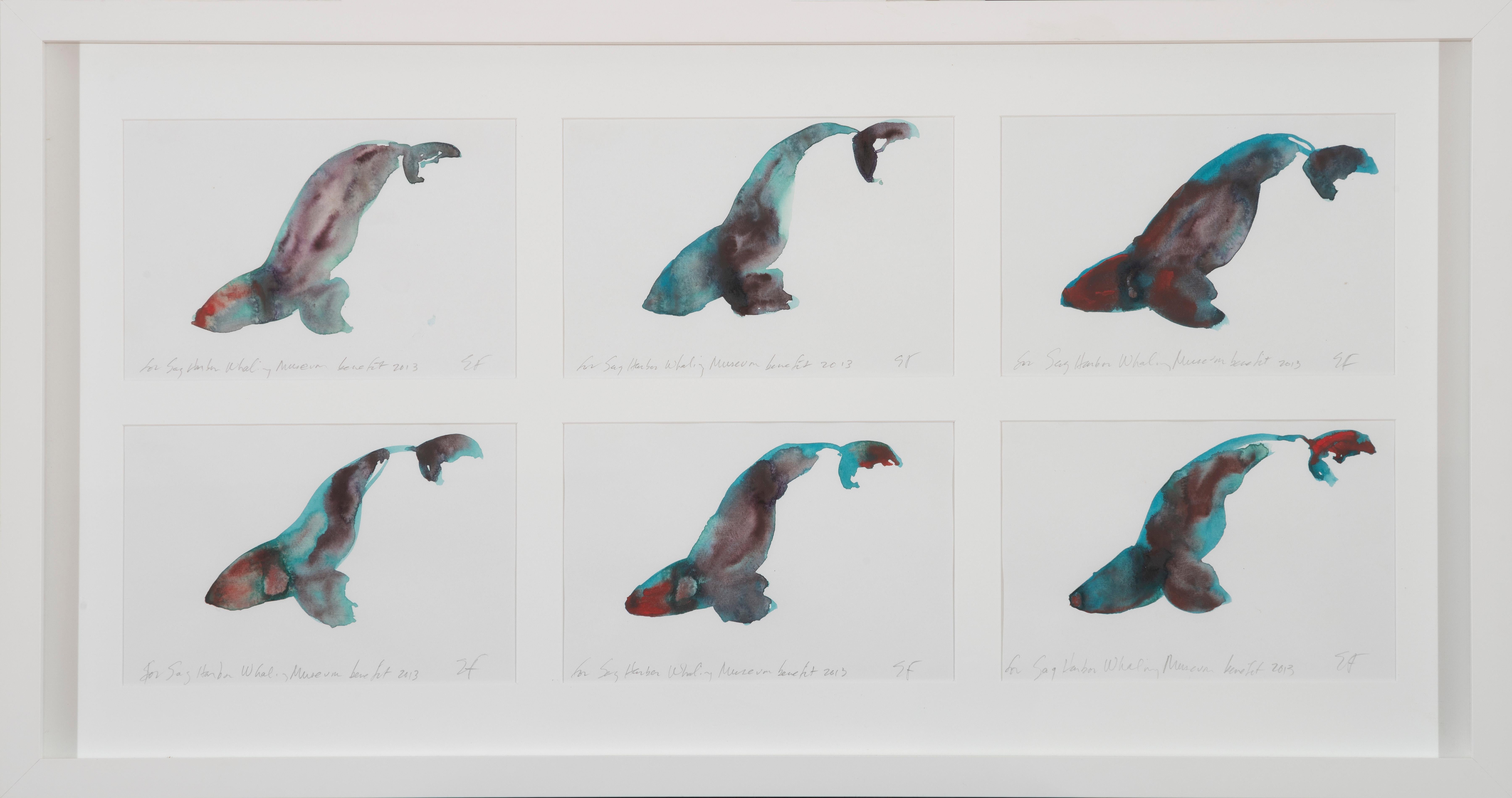 Eric Fischl Animal Painting - ERIC FISCHL "Whales I - VI" contemporary watercolor on paper of 6 whales