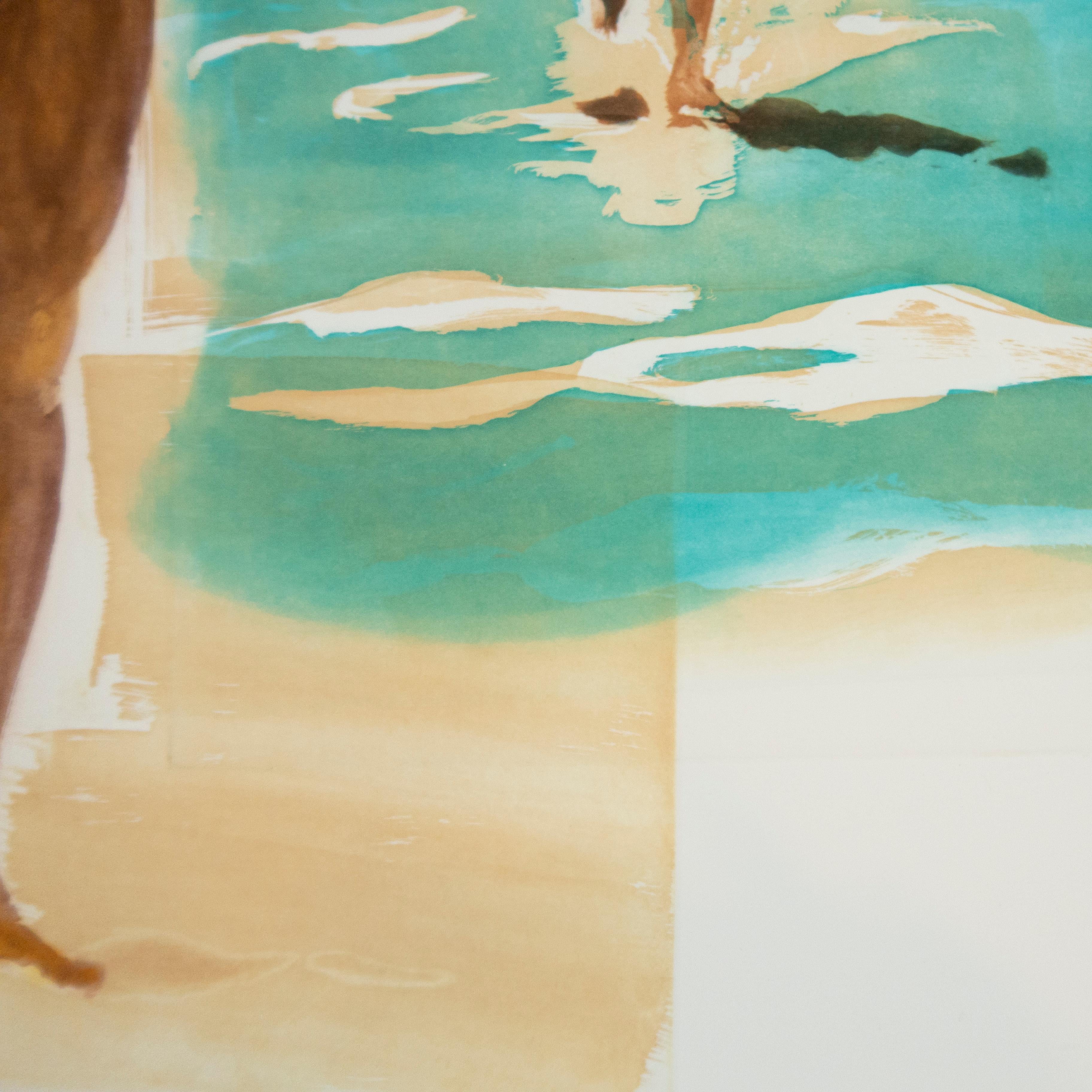 Beach scene, Beach: Eric Fischl Aquatint Etching of nude woman in the ocean 1