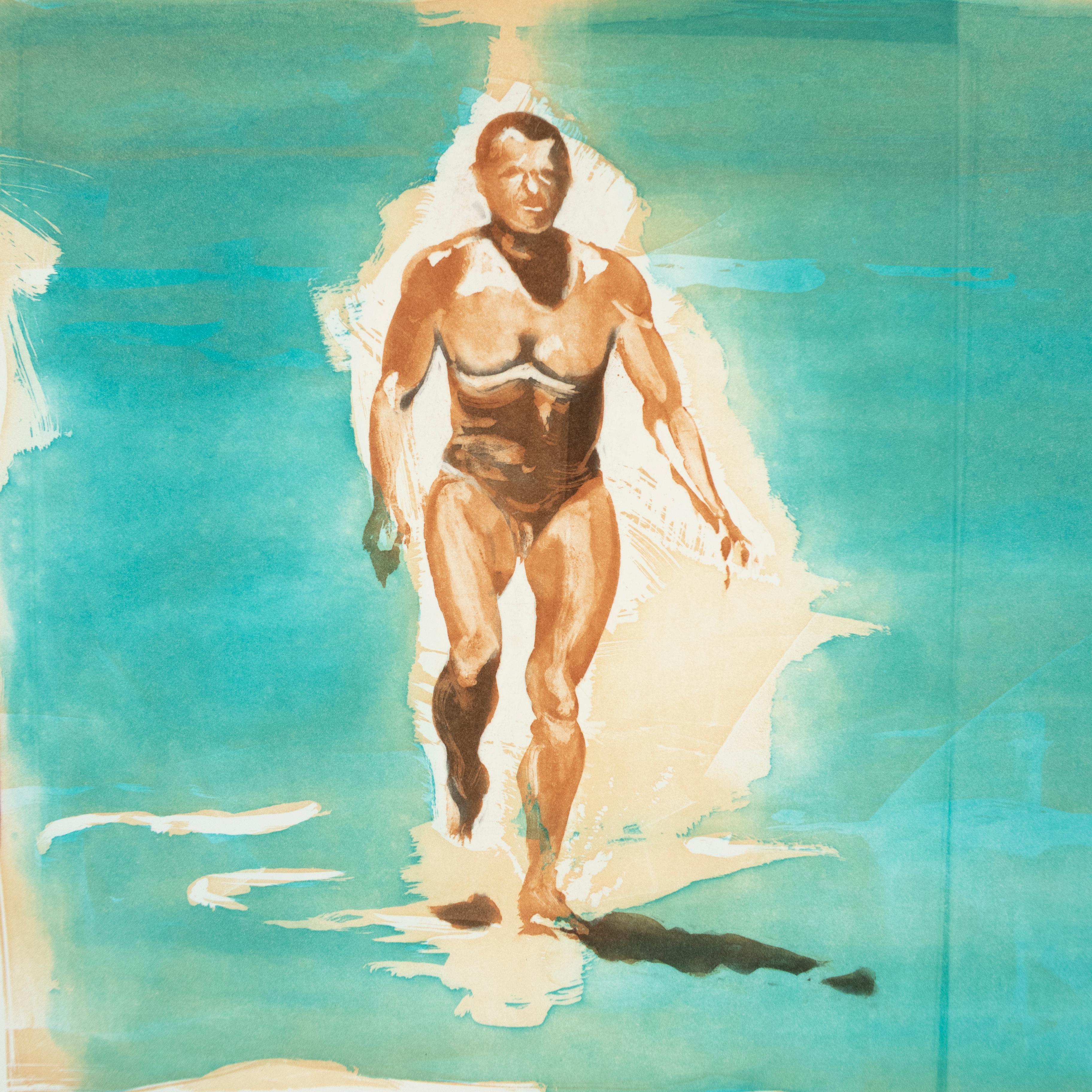 Beach scene, Beach: Eric Fischl Aquatint Etching of nude woman in the ocean 3