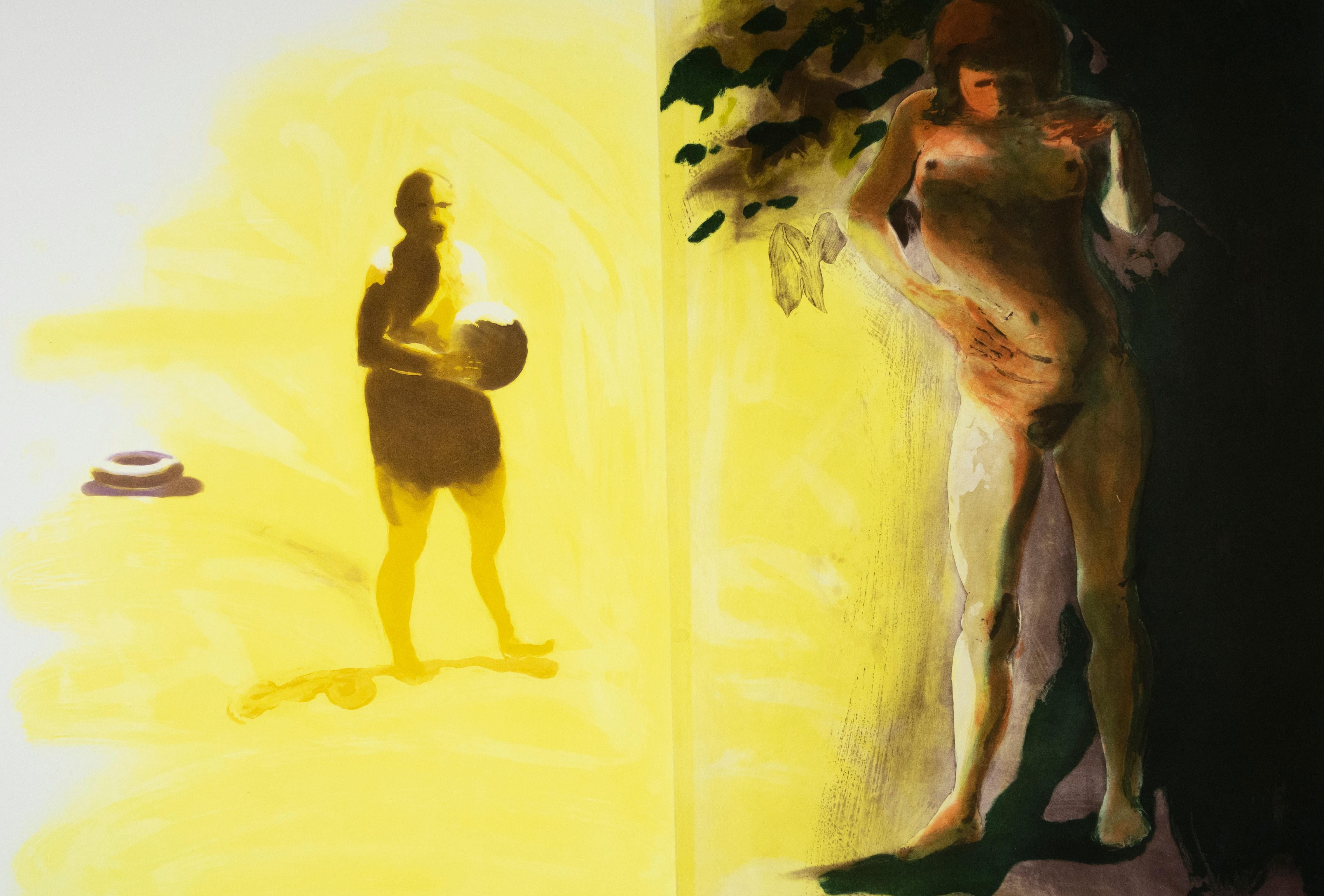 Scène de plage, tube intérieur : eau-forte à l'aquatinte d'Eric Fischl représentant une femme nue en plein soleil 