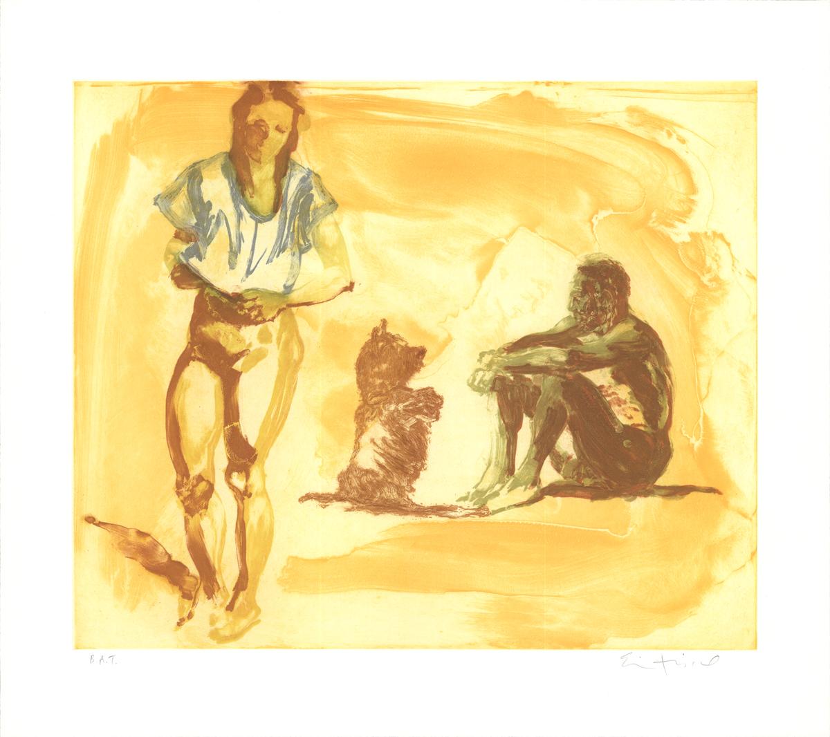 Beach Scene with Poodle, Signed Limited Edition Print, 25.75x28.75 in