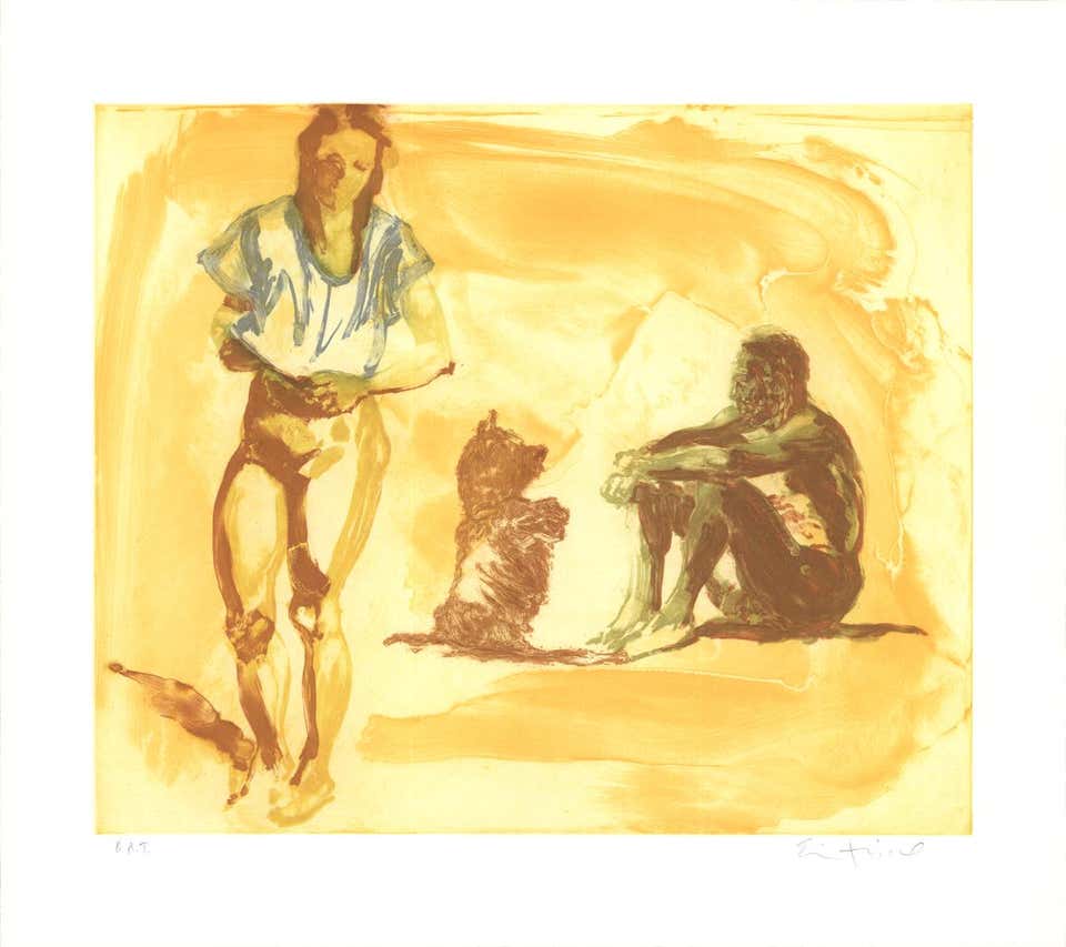 Beach Scene with Poodle, Signed Limited Edition Print, 25.75x28.75 in