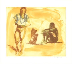 Eric Fischl-Scène de plage avec caniche-Signé à la main