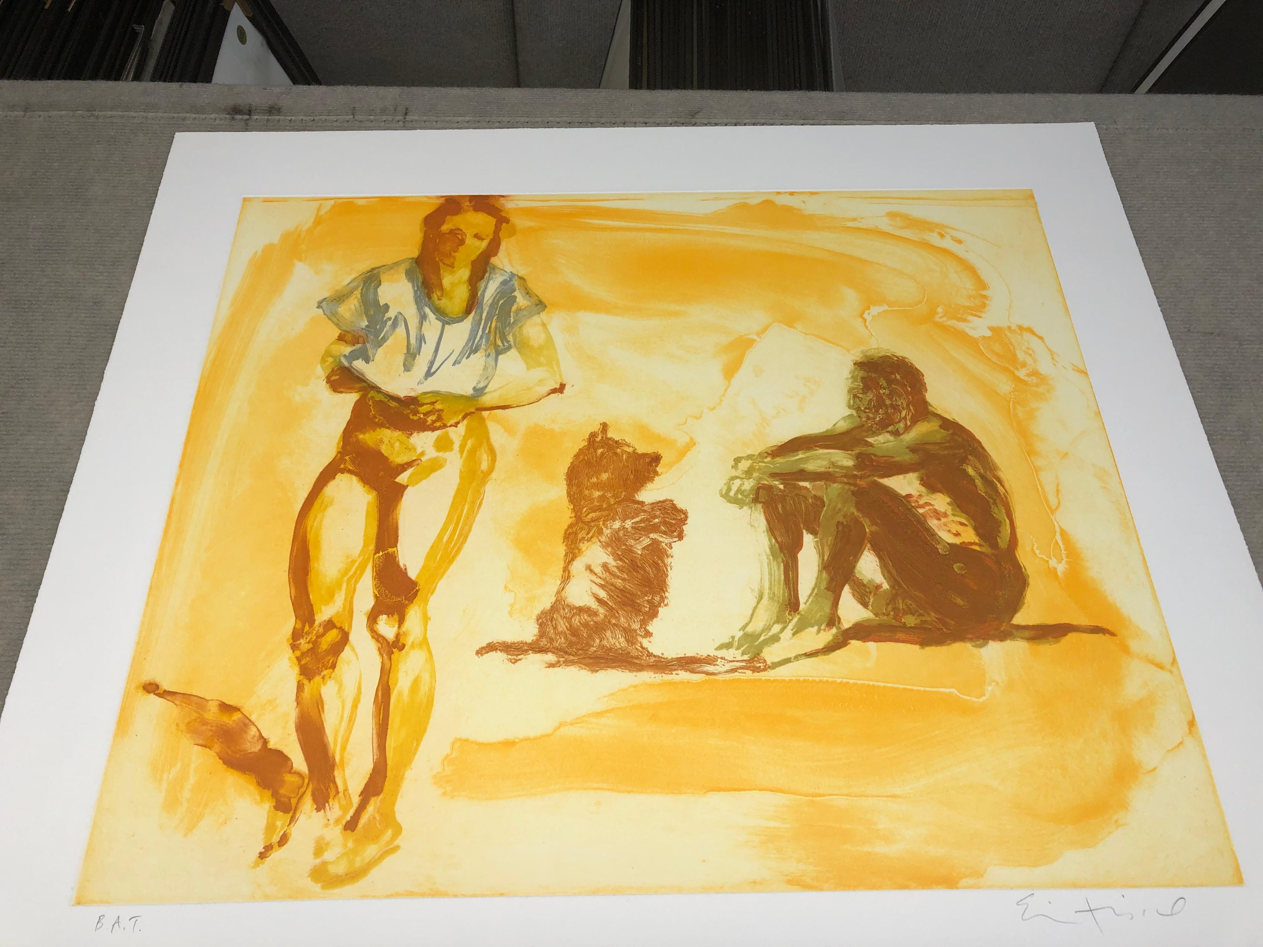 Eric Fischl-Beach Scene with Poodle-Hand-Signed For Sale 1
