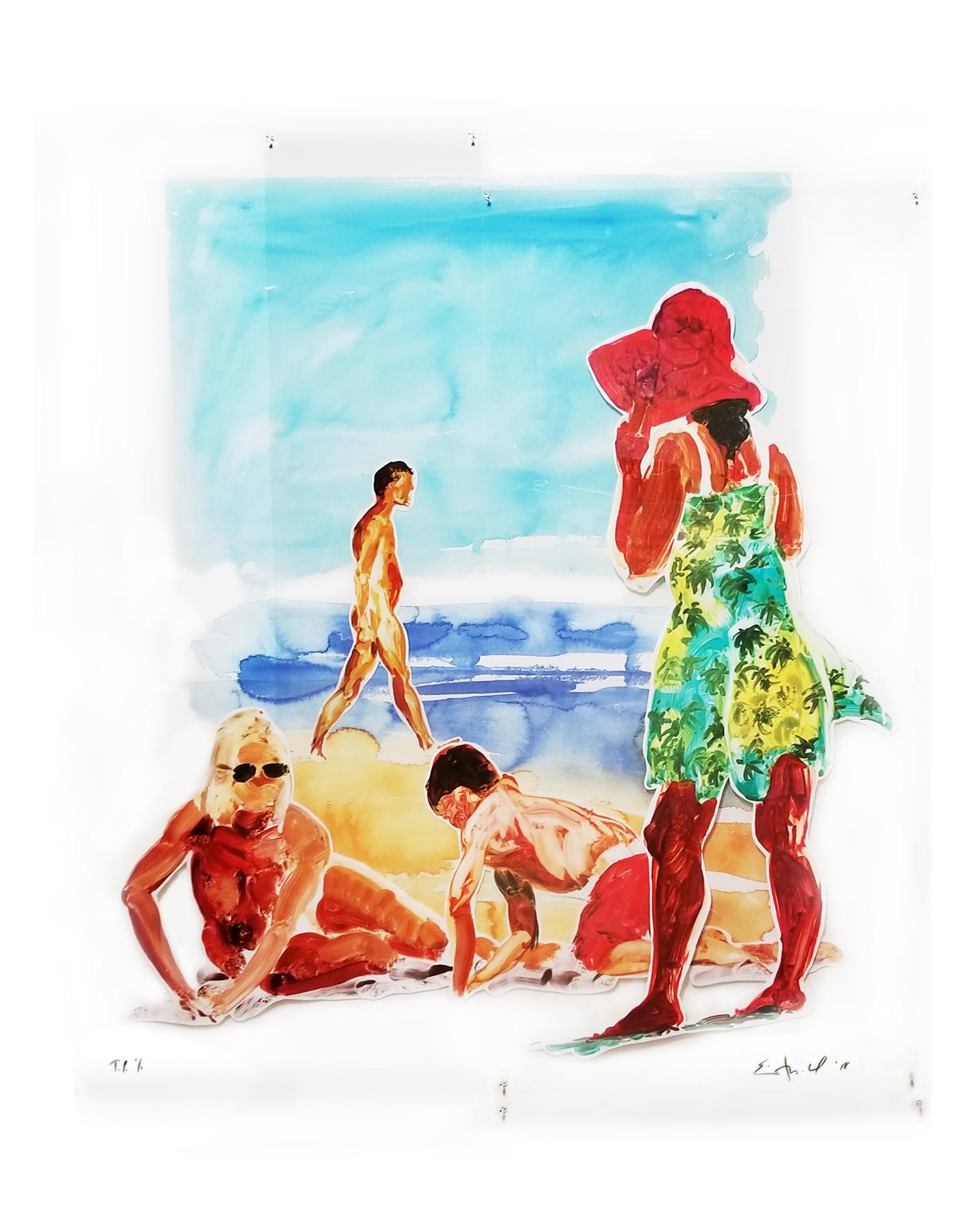 Eric Fischl Figurative Print - Two Women and a Boy