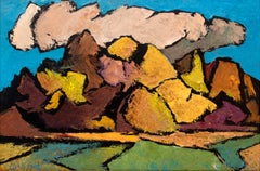 Abstract Southwest New Mexico Mountain Landscape Oil Painting Blue Orange Yellow