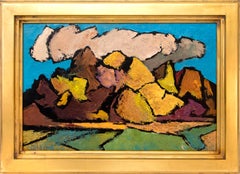 Abstract Southwest New Mexico Mountain Landscape Oil Painting Blue Orange Yellow