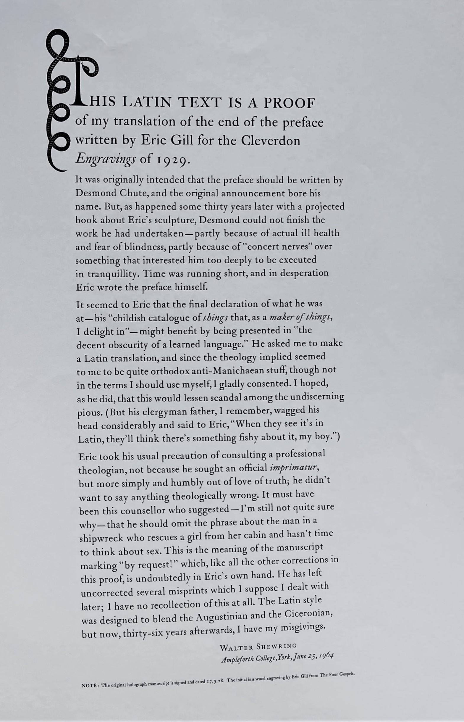 Une note sur la préface en latin de l'introduction d'Eric Gill pour ses gravures, 1929 2