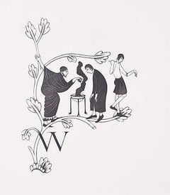 Eric Gill 1934 Woodblock Print The Yeoman's Tale, 'W' Initial letter