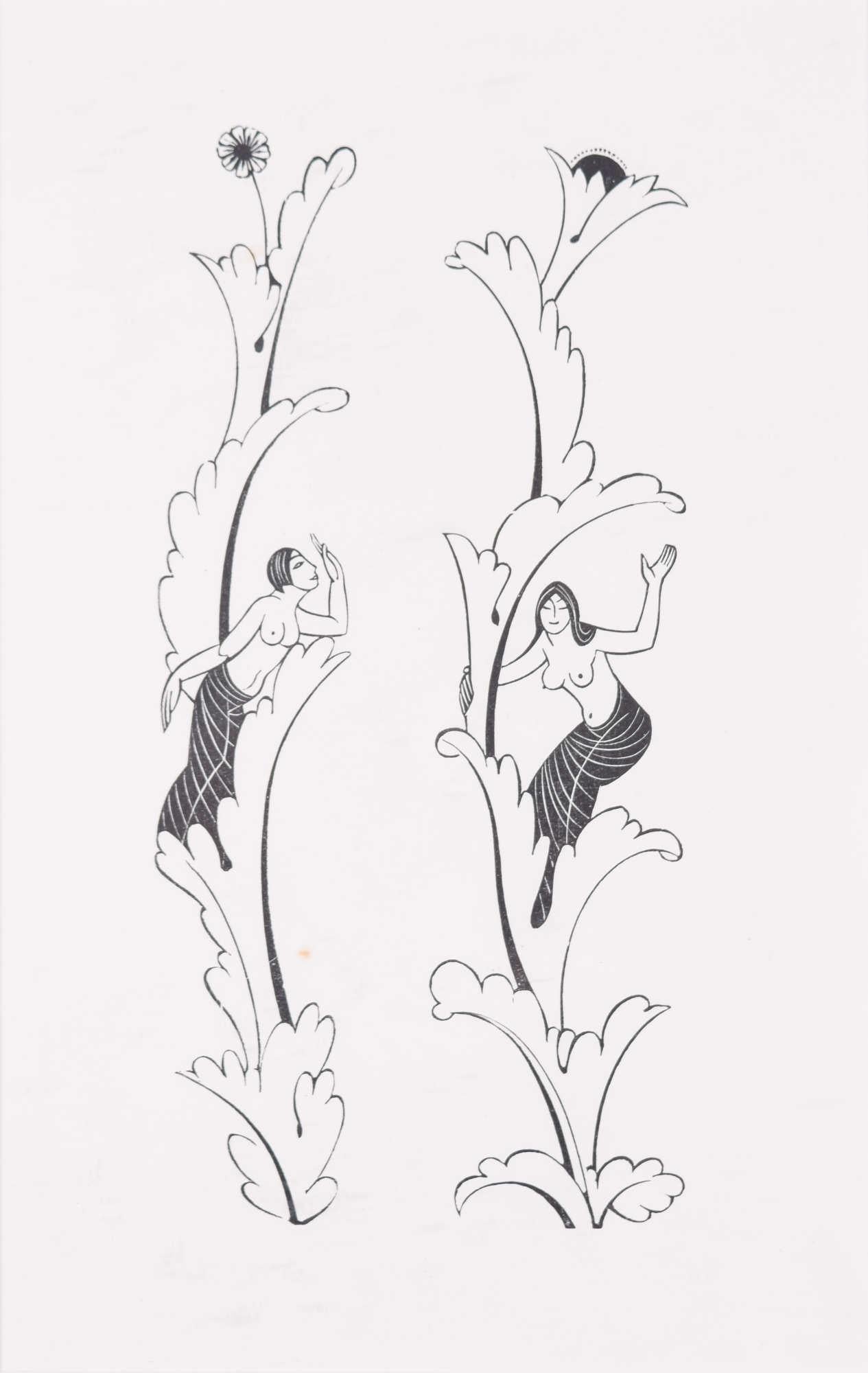 Eric Gill 1934 Woodblock Print The Canterbury Tales Border Two Naked Girls
