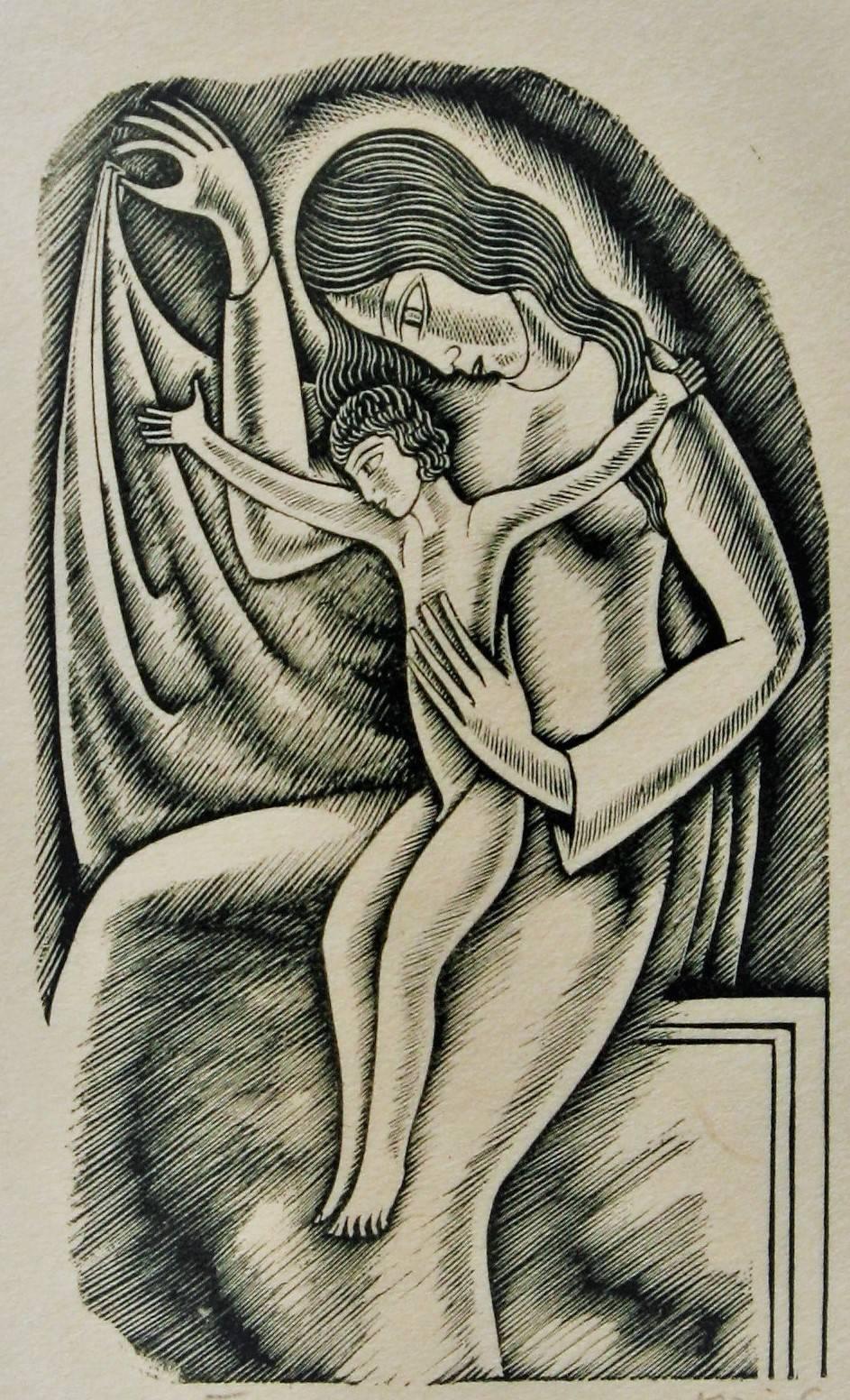 Mutter und Kind [mit ausgestreckten Armen]. – Print von Eric Gill