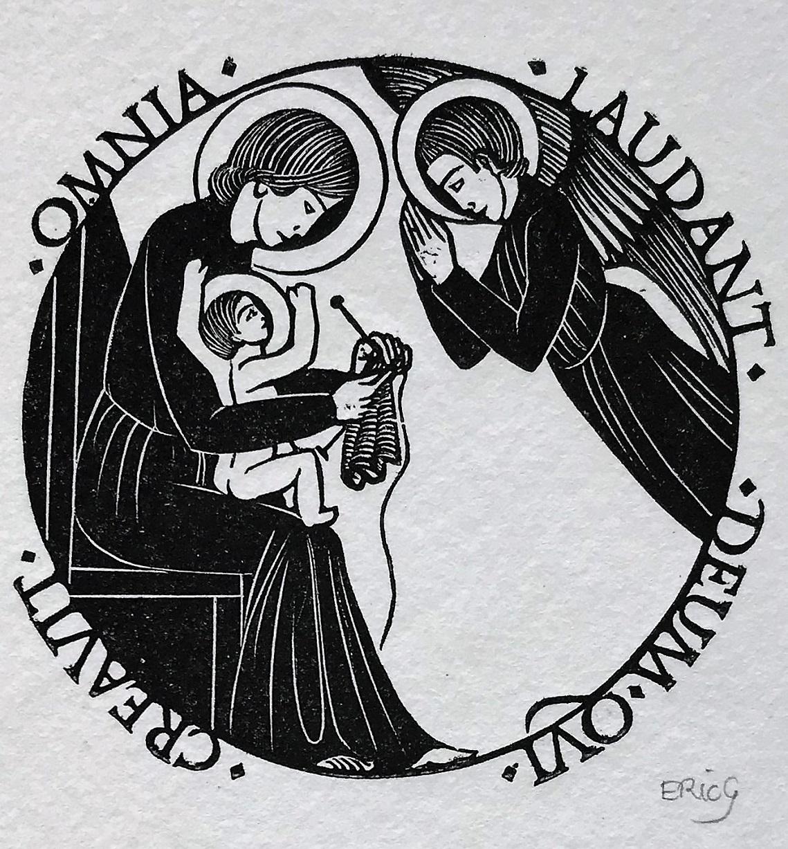 The Madonna and Child with an Angel: Madonna Knitting - Print by Eric Gill