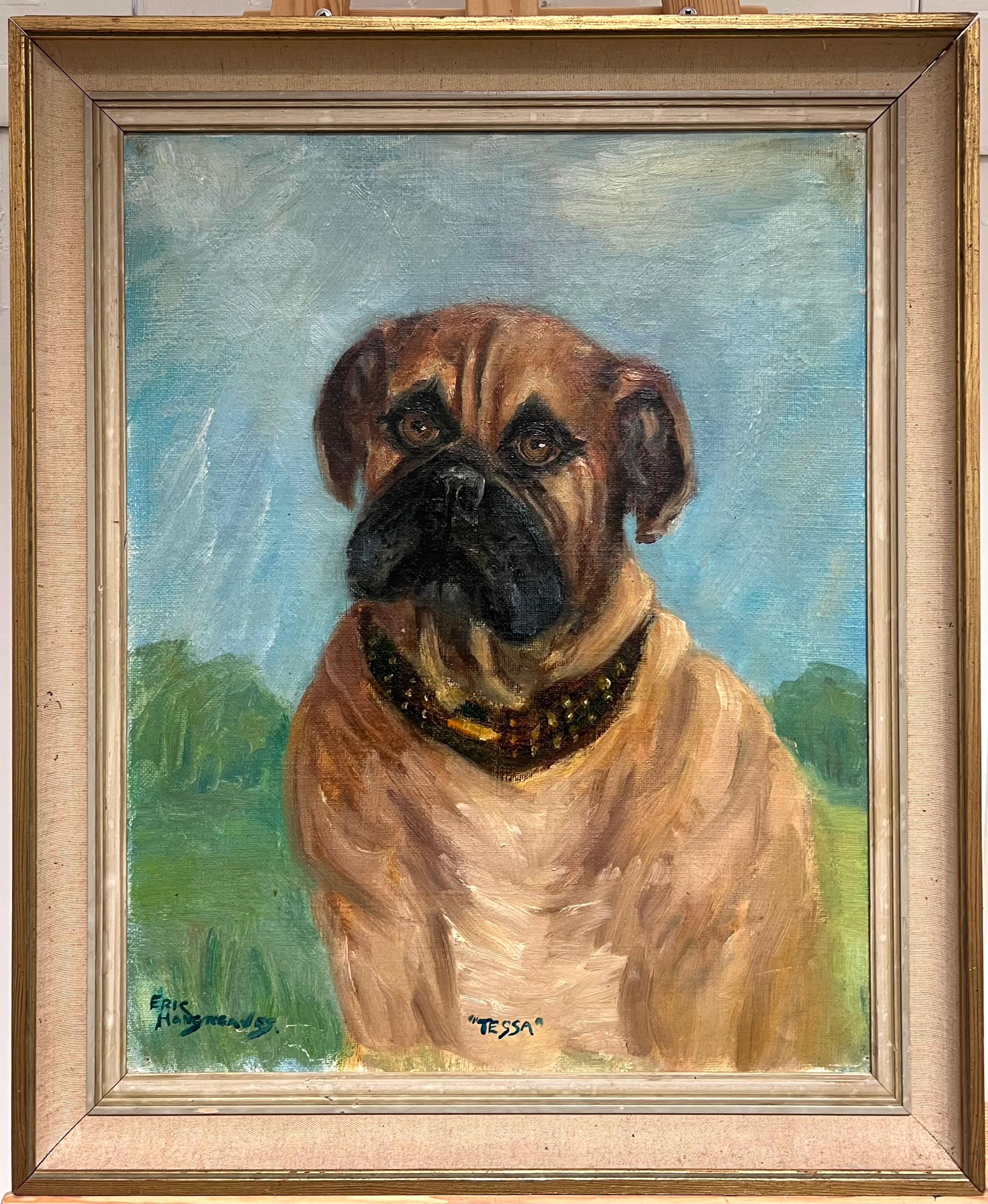 Retrato de un perro bóxer Firmado Pintura al óleo británica del siglo XX - Painting de Eric Hargreaves