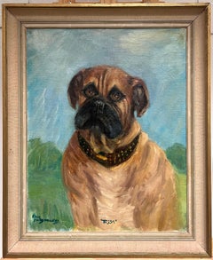 Portrait of a Boxer Dog Signed British 20th century oil painting
