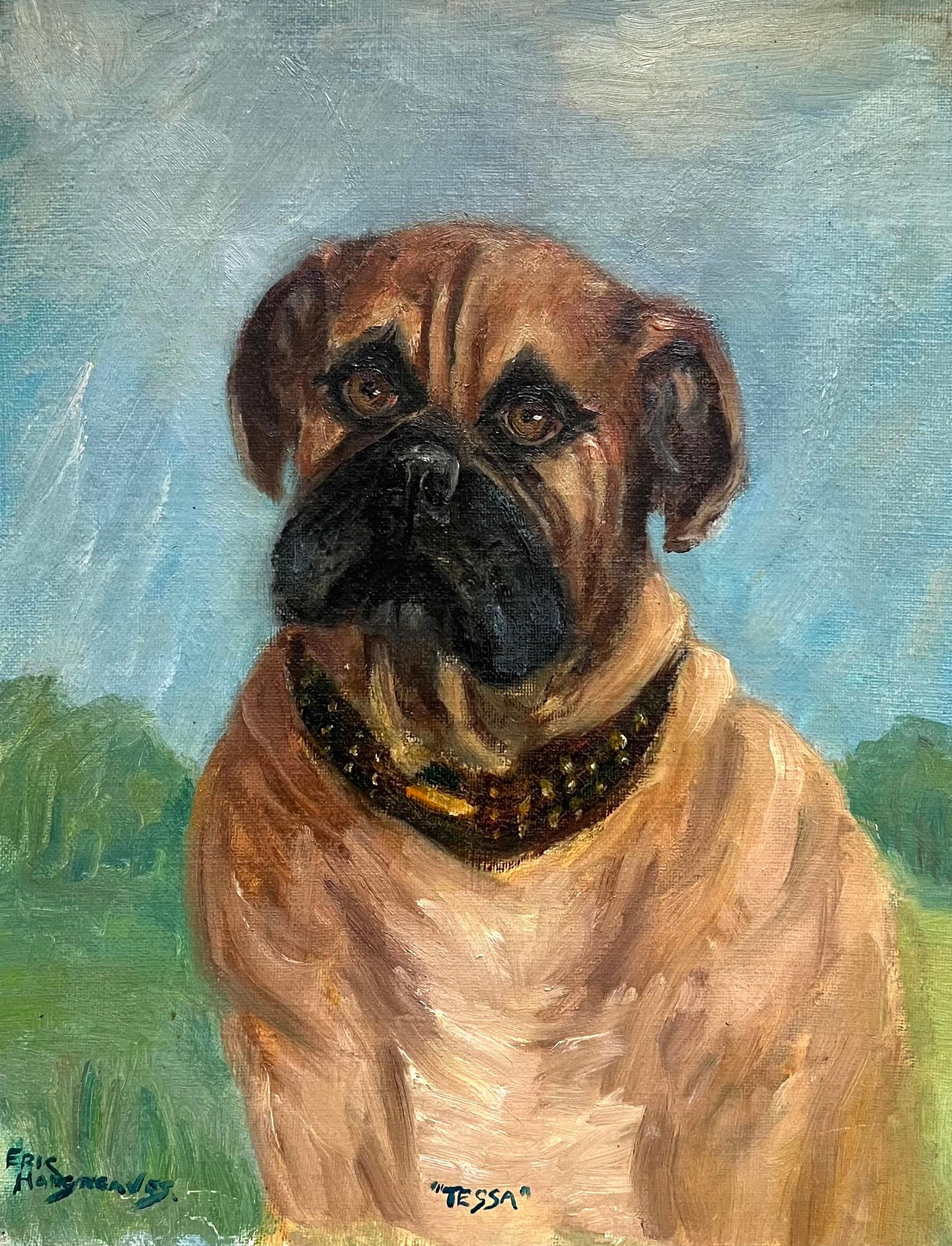 Retrato de un perro bóxer Firmado Pintura al óleo británica del siglo XX en venta 1