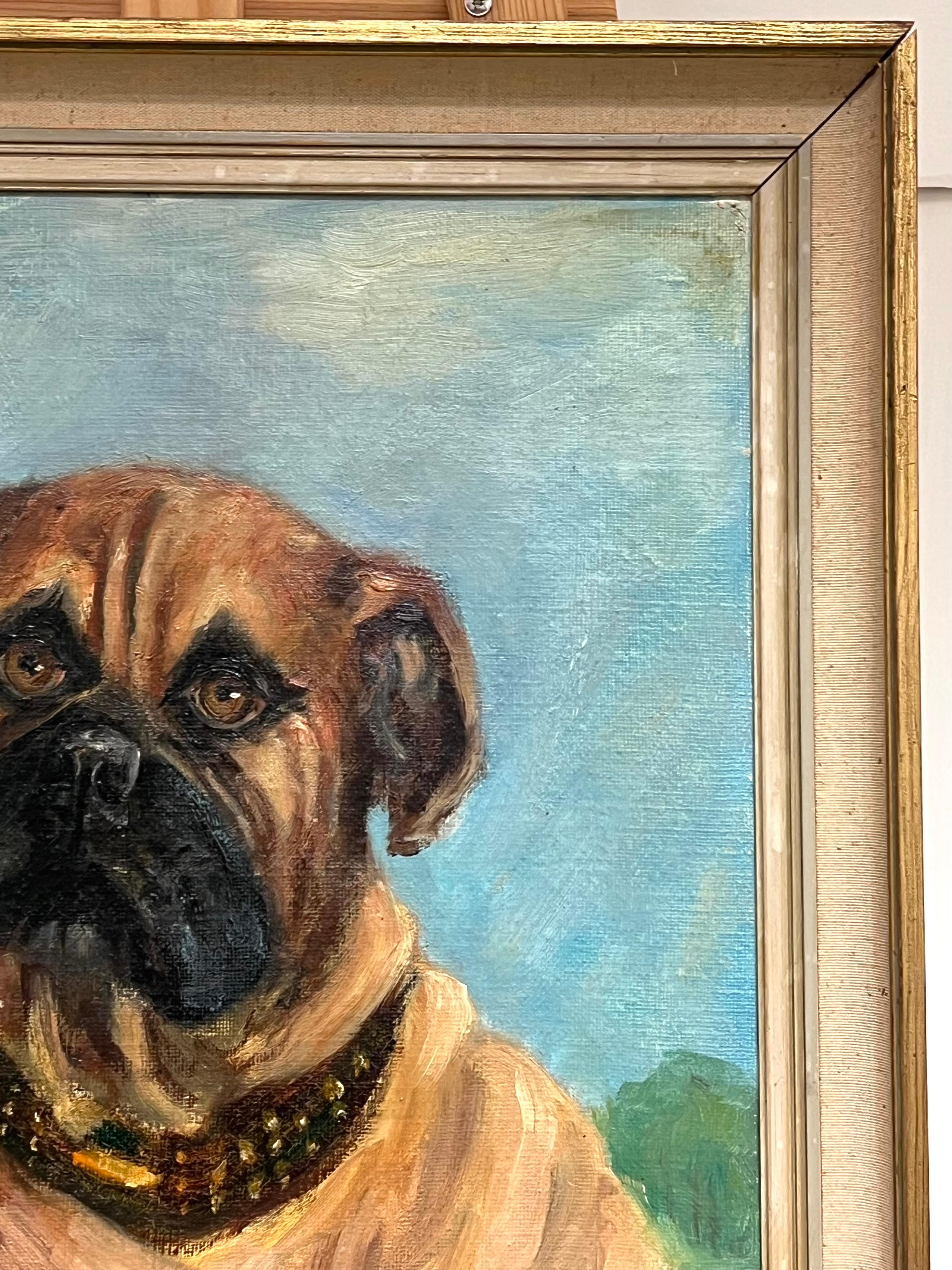 Retrato de un perro bóxer Firmado Pintura al óleo británica del siglo XX en venta 3