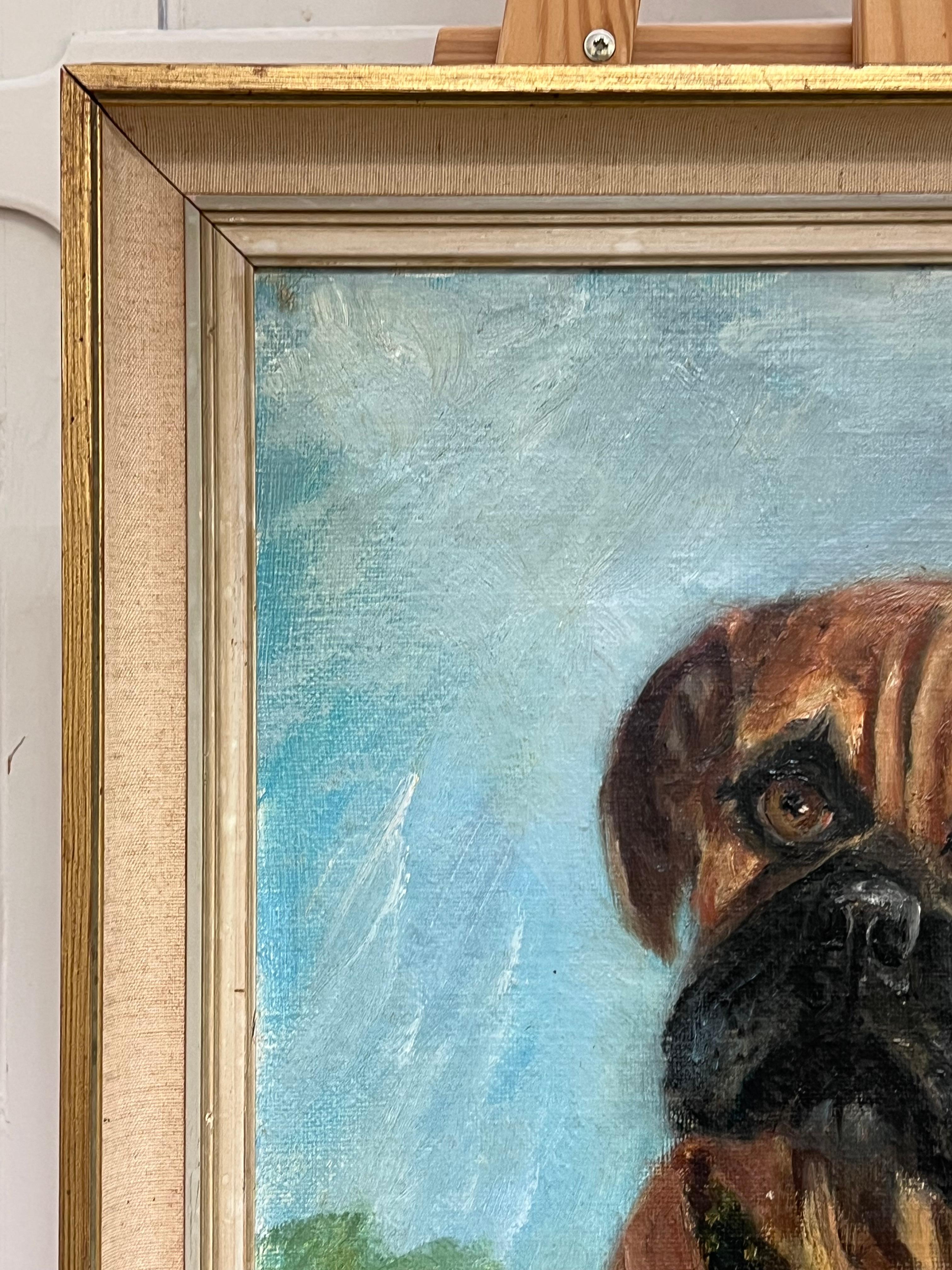 Retrato de un perro bóxer Firmado Pintura al óleo británica del siglo XX en venta 4