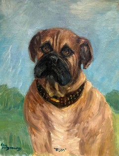Portrait d'un chien de boxeur britannique signé, 20e siècle