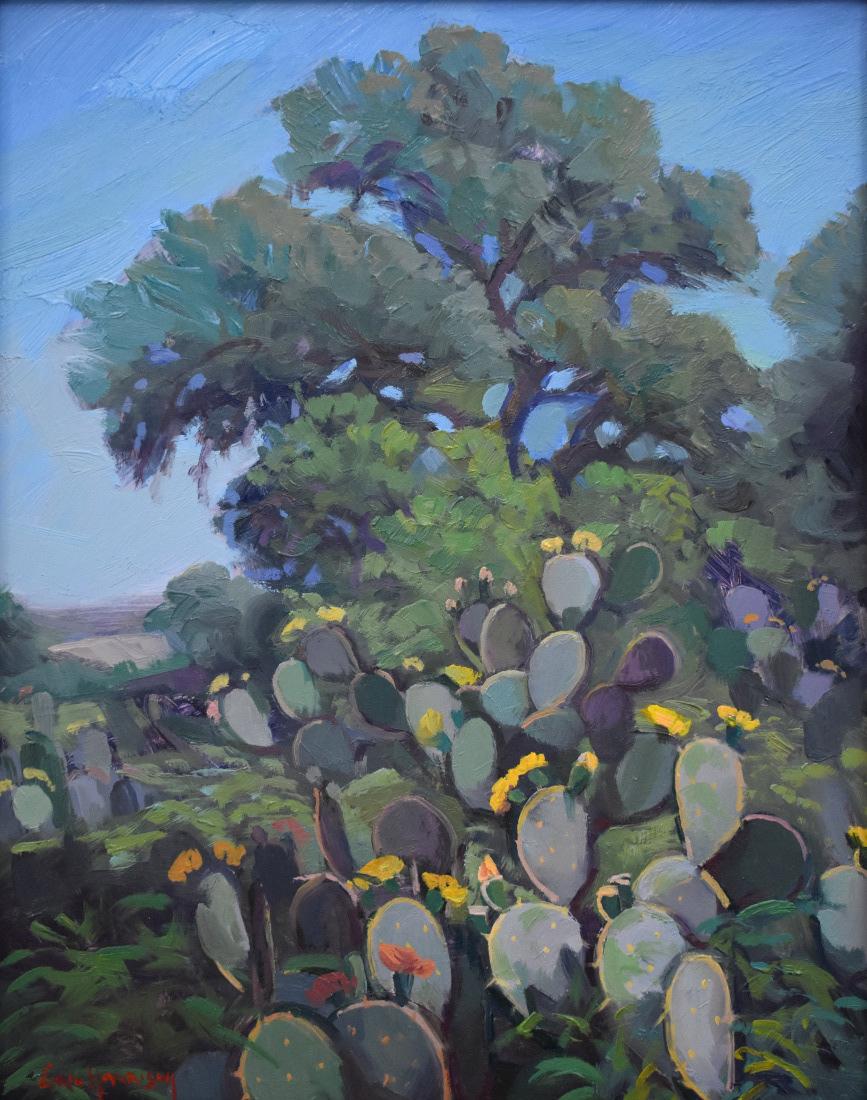 Eric Harrison Landscape Painting -  "Blooming Cactus" Prickley Pear Cactus Texas Hill Country