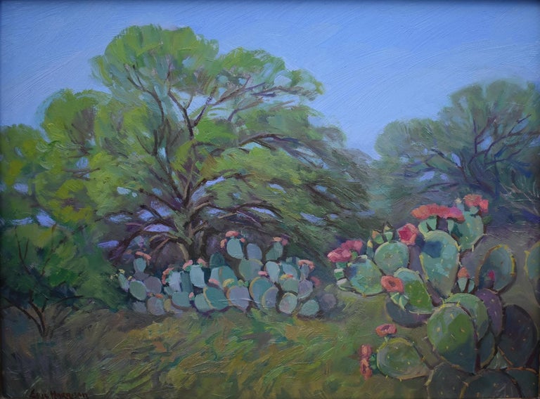 Eric Harrison Landscape Painting -  "Cactus and Mesquite" Prickley Pear Cactus Texas Hill Country