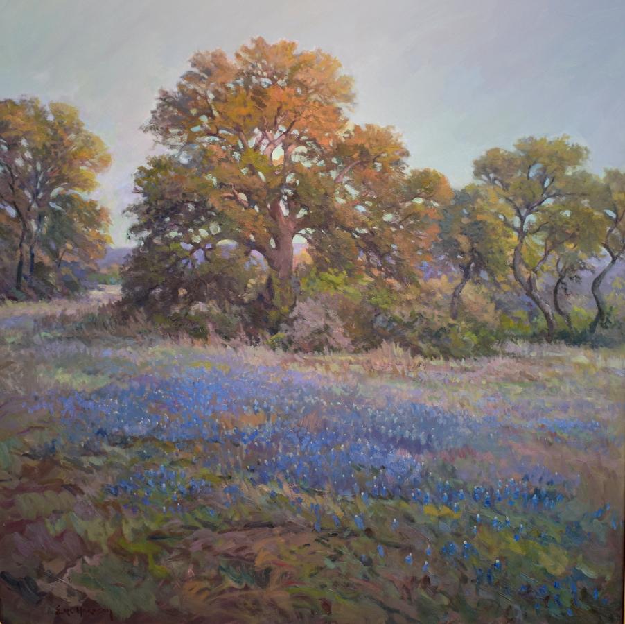Eric Harrison Landscape Painting - "Die Walder Im Abendlicht" Bluebonnet Texas Hill Country Landscape large