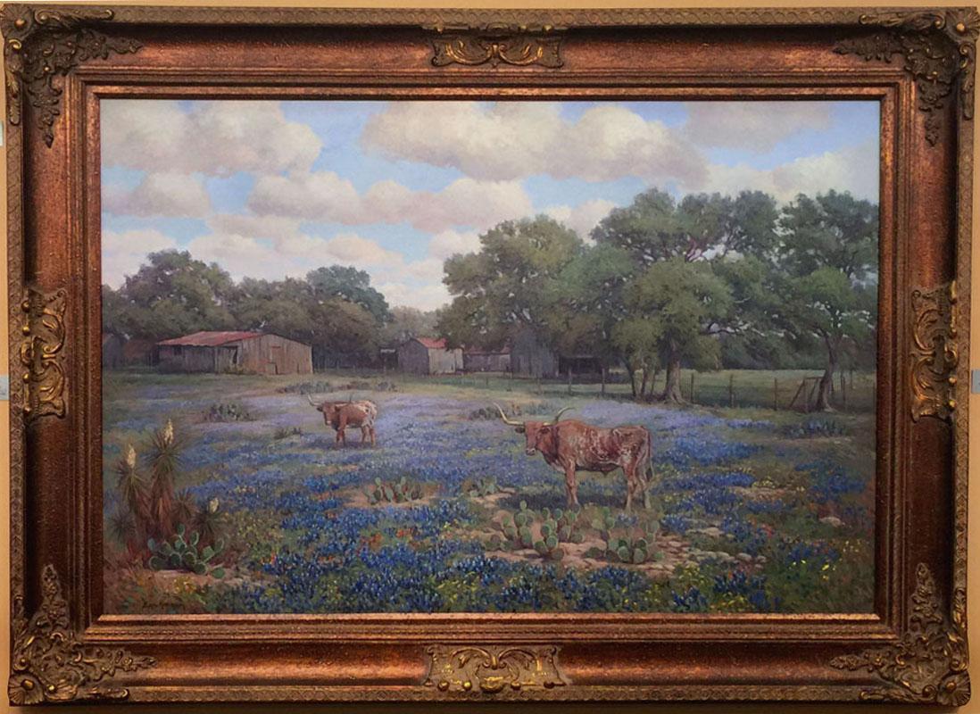 „KENDALL COUNTY RANCH“ BLUEBONNET LONGHORN FRAMED 53 X 73