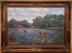 "KENDALL COUNTY RANCH" BLUEBONNET LONGHORN FRAMED 53 X 73