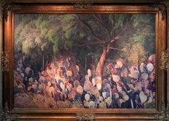 "La llamada del verano  Enorme 61 x 86 Enmarcado Cactus de higo chumbo y mezquite de Texas