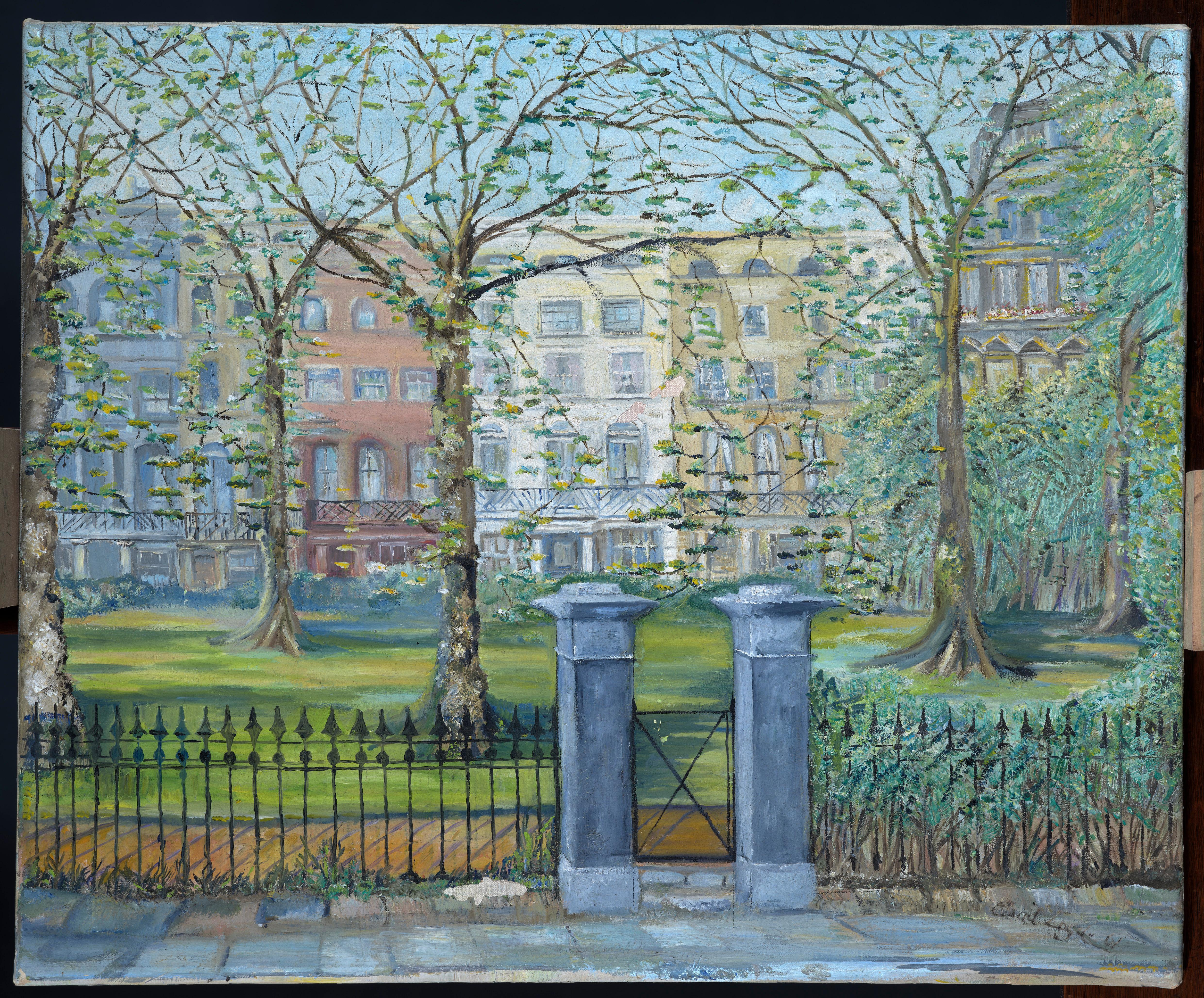 Jardins de Brunswick Square, Londres. - Painting de Eric Henri Kennington