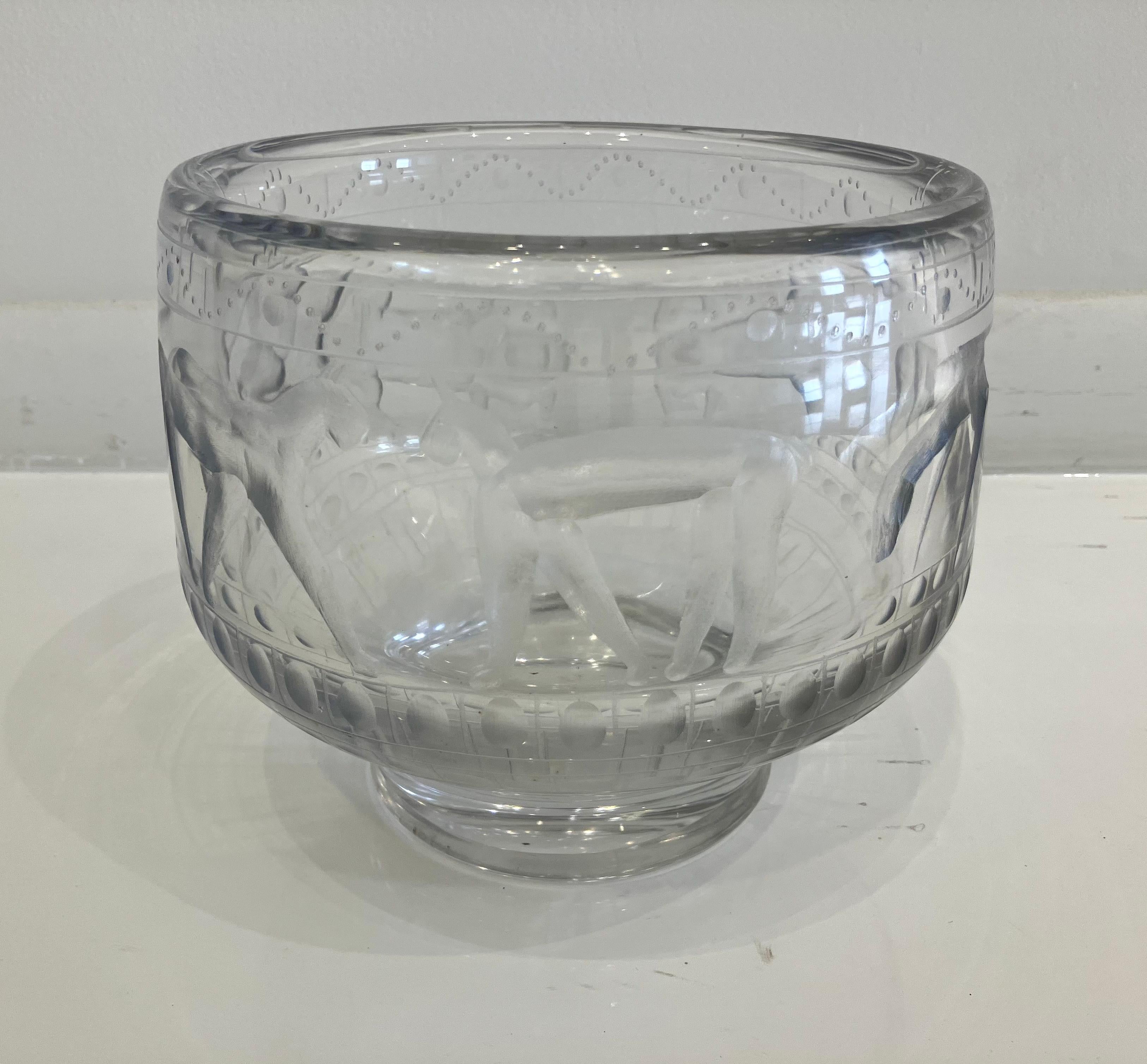 Eric Hoglund Engraved Glass Bowl In Good Condition For Sale In Brooklyn, NY