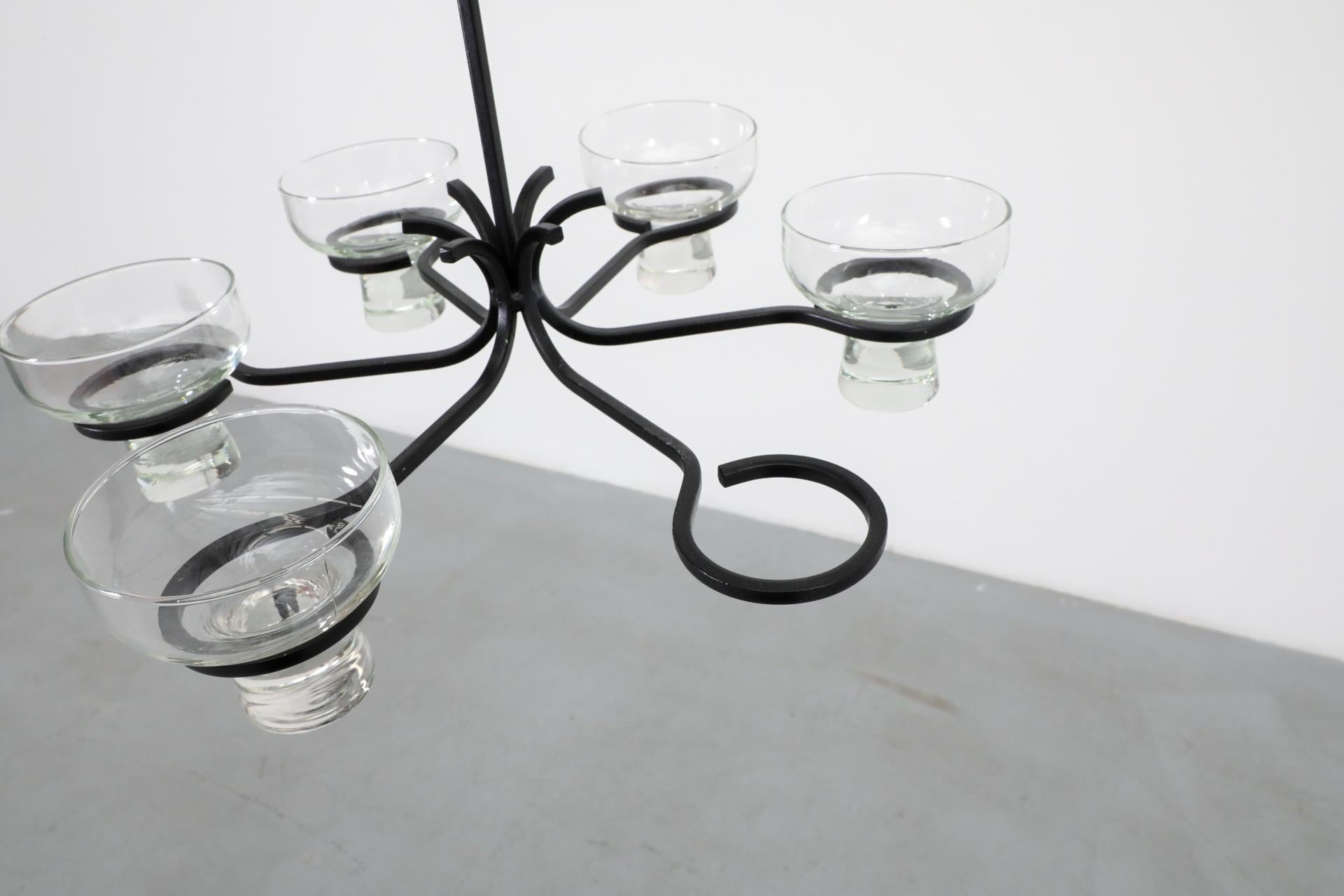 Eric Hoglund Inspired Wrought Iron Candelabra with Glass Pegged Cups For Sale 8