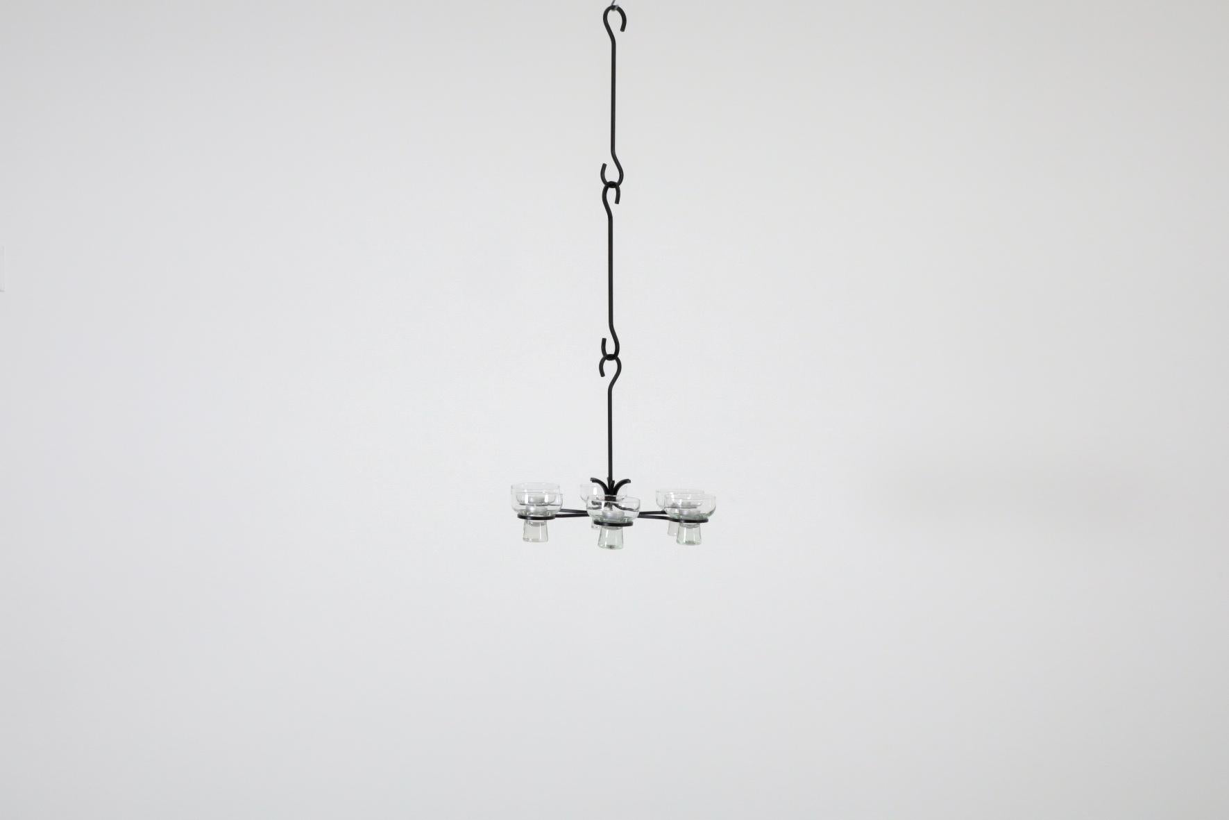 Mid-Century Modern Eric Hoglund Inspired Wrought Iron Candelabra with Glass Pegged Cups For Sale