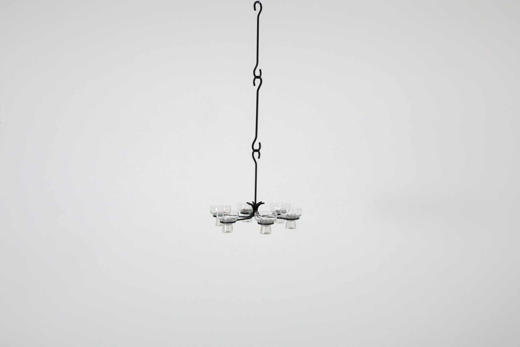 Dutch Eric Hoglund Inspired Wrought Iron Candelabra with Glass Pegged Cups For Sale