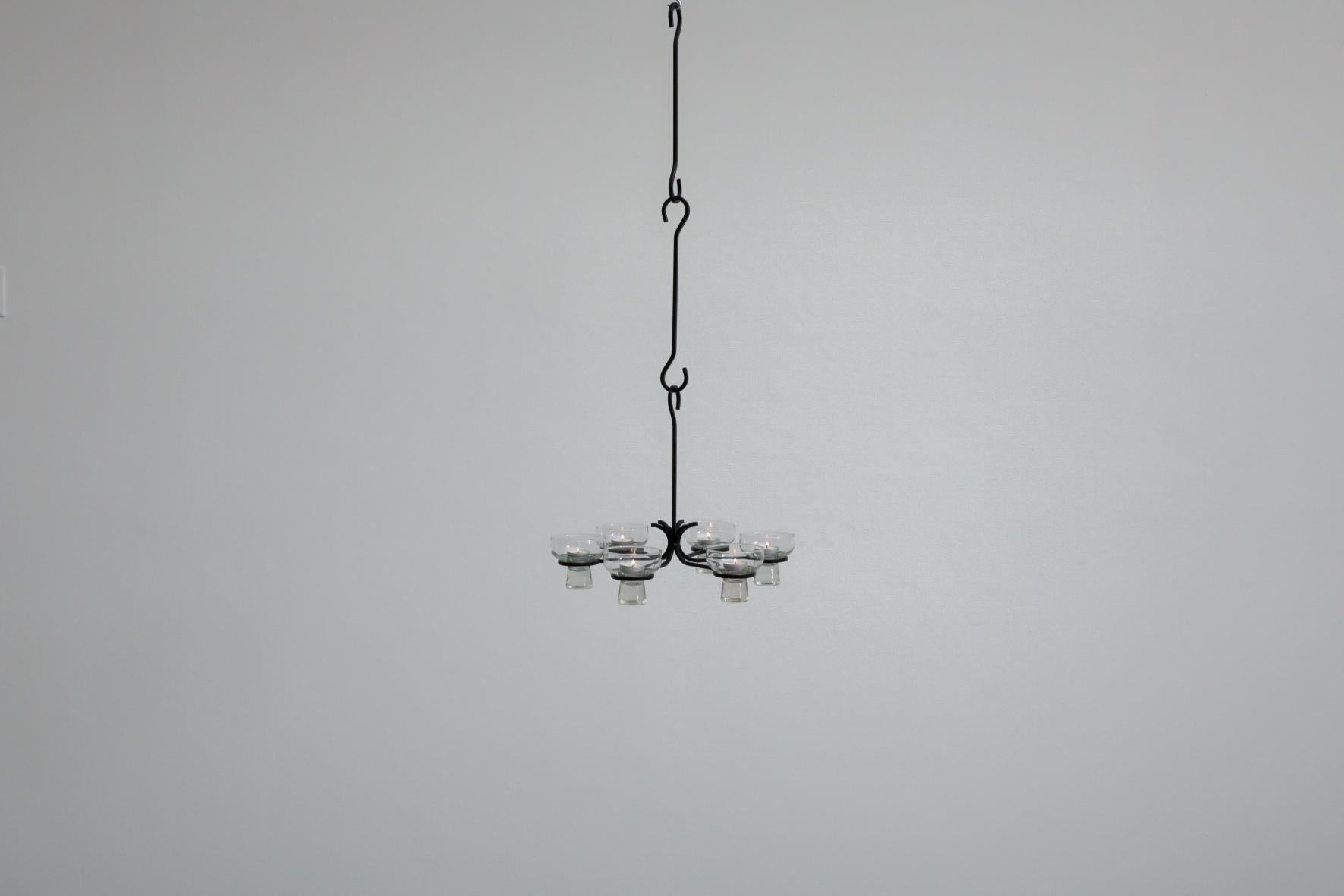 Eric Hoglund Inspired Wrought Iron Candelabra with Glass Pegged Cups In Good Condition For Sale In Los Angeles, CA
