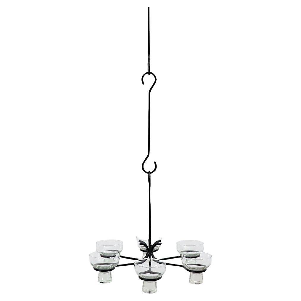Eric Hoglund Inspired Wrought Iron Candelabra with Glass Pegged Cups For Sale
