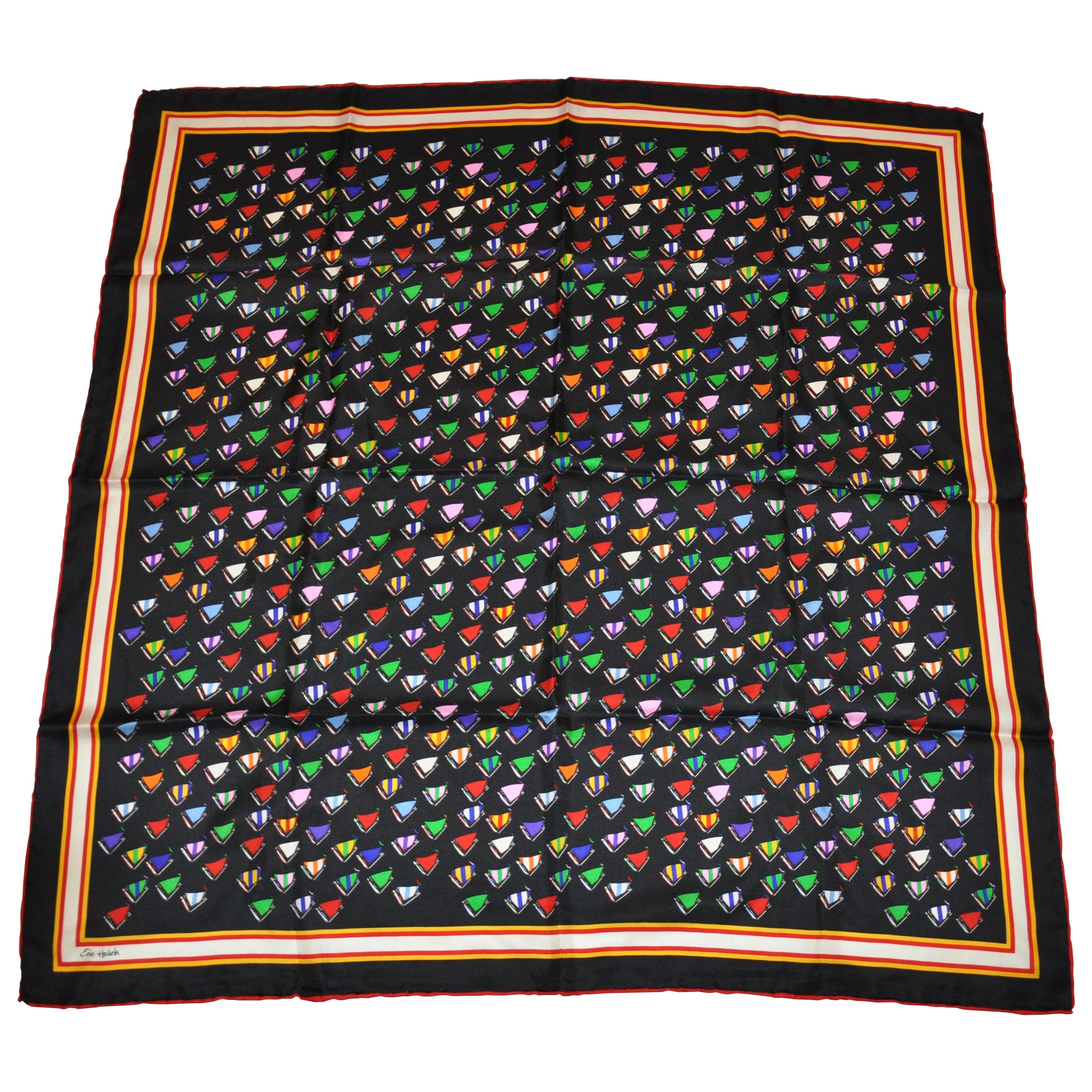 Eric Holch Bold Whimsical "Camping" Silk Scarf For Sale