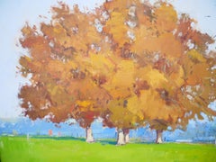 Green, Orange, and Blue Abstract Impressionist Autumn Landscape Painting
