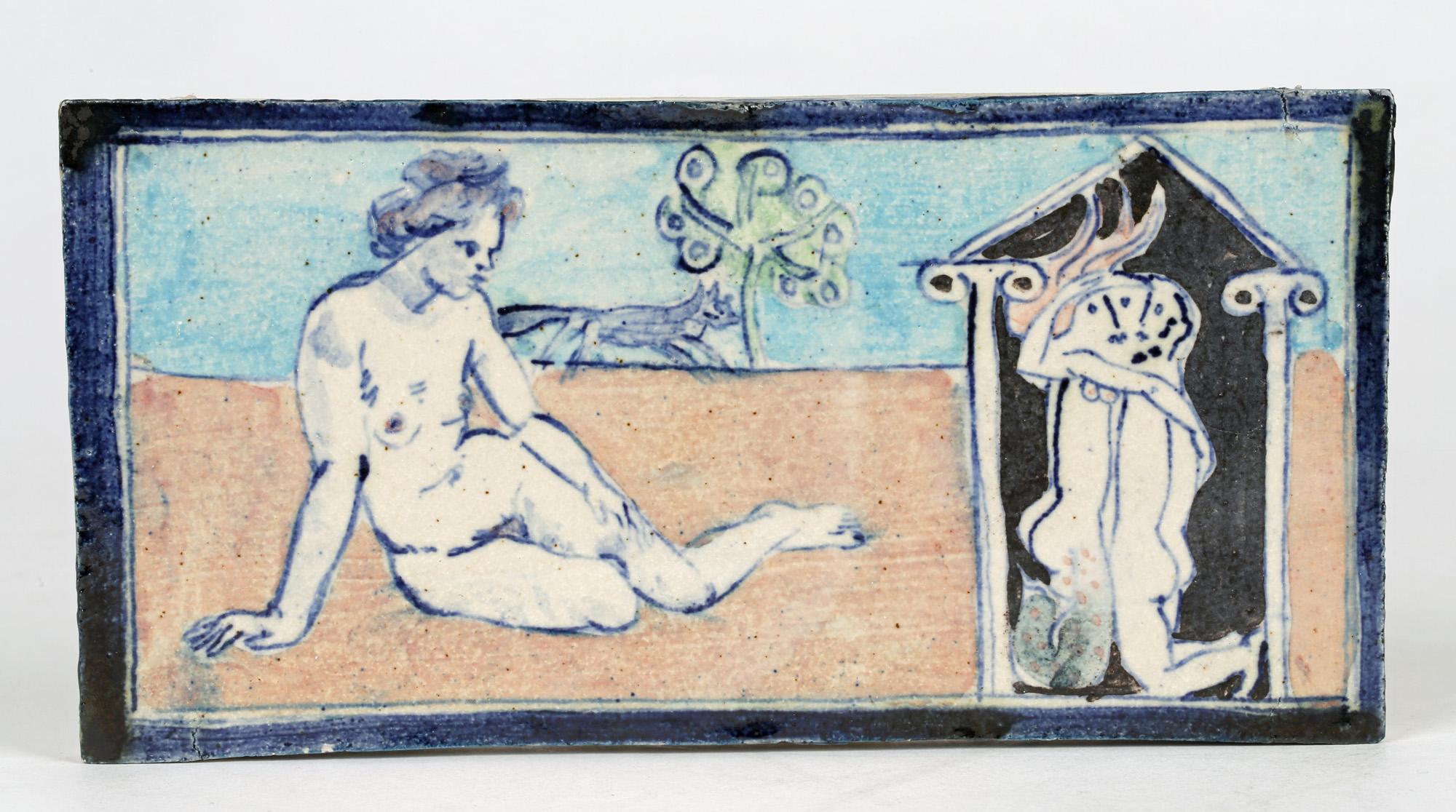 Eric James Mellon Unique Studio Pottery Tile with Nudes Titled Mermaid For Sale 2