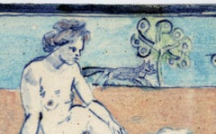 Eric James Mellon Unique Studio Pottery Tile with Nudes Titled Mermaid