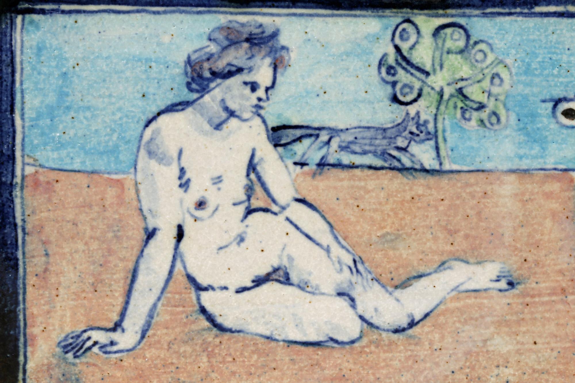 Eric James Mellon Unique Studio Pottery Tile with Nudes Titled Mermaid In Good Condition In Bishop's Stortford, Hertfordshire