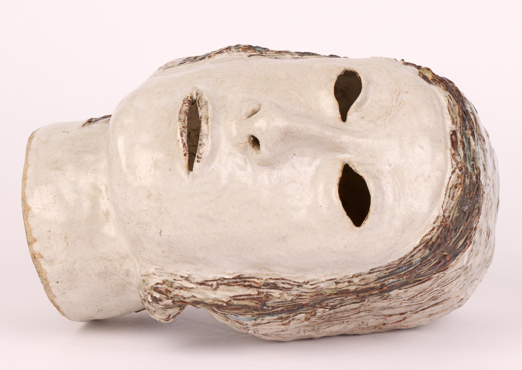 Glazed Eric James Mellon Hand-Crafted Studio Pottery Head Sculpture Dated 1963  For Sale